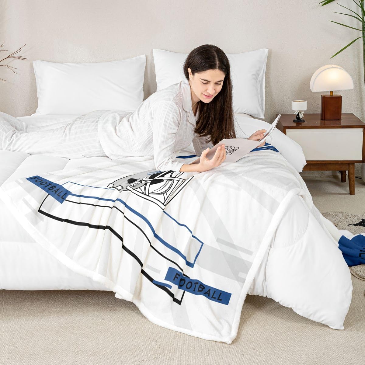 Erosebridal Football Throw Blanket,Sports Fleece Blanket Twin 60x80 inch for Kids Boys Teens,Rugby Bed Blanket for Football Fan,Ball Patchwork Sherpa Blanket for Living Room