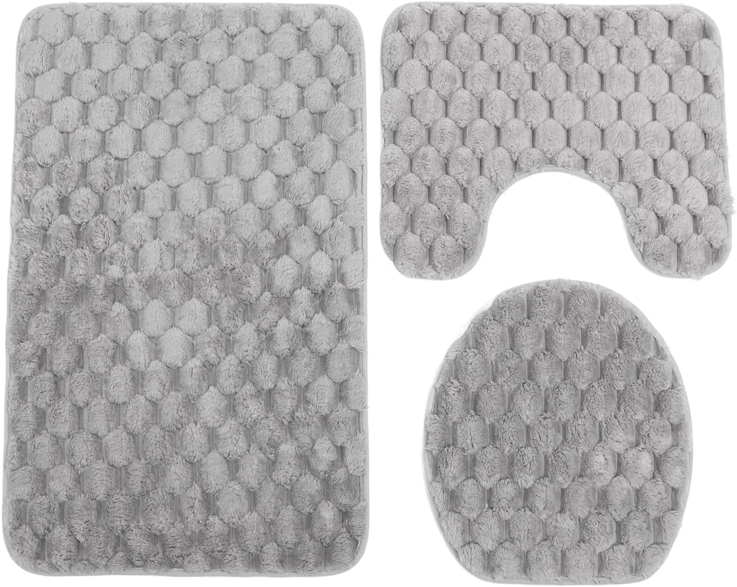 Garosa 3pcs Bathroom Rugs Set Including Toilet Lid Mat U Shaped Rug Bathroom Mat Soft Non Slip Absorbent Washable Warm Toilet Bath Mat Set (Grey)
