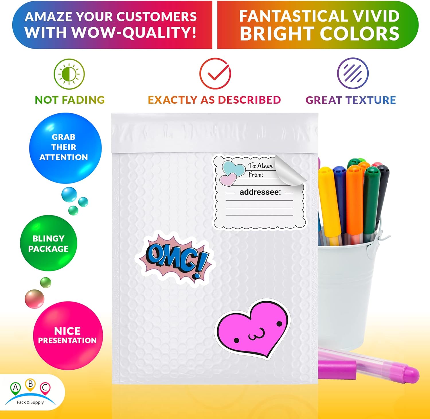 ABC PACK & SUPPLY Poly Bubble Mailers 8.5 x 13 Inch White, Peel and Seal Closure, Water Resistant, 3/16 Inch Bubble Lining, 25 Per Case