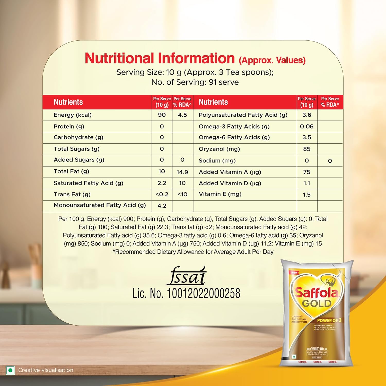 Saffola Gold Refined Oil|Blend of Rice Bran oil & Corn oil|Cooking oil|Pro Healthy Lifestyle Edible Oil 1 Litre Pouch