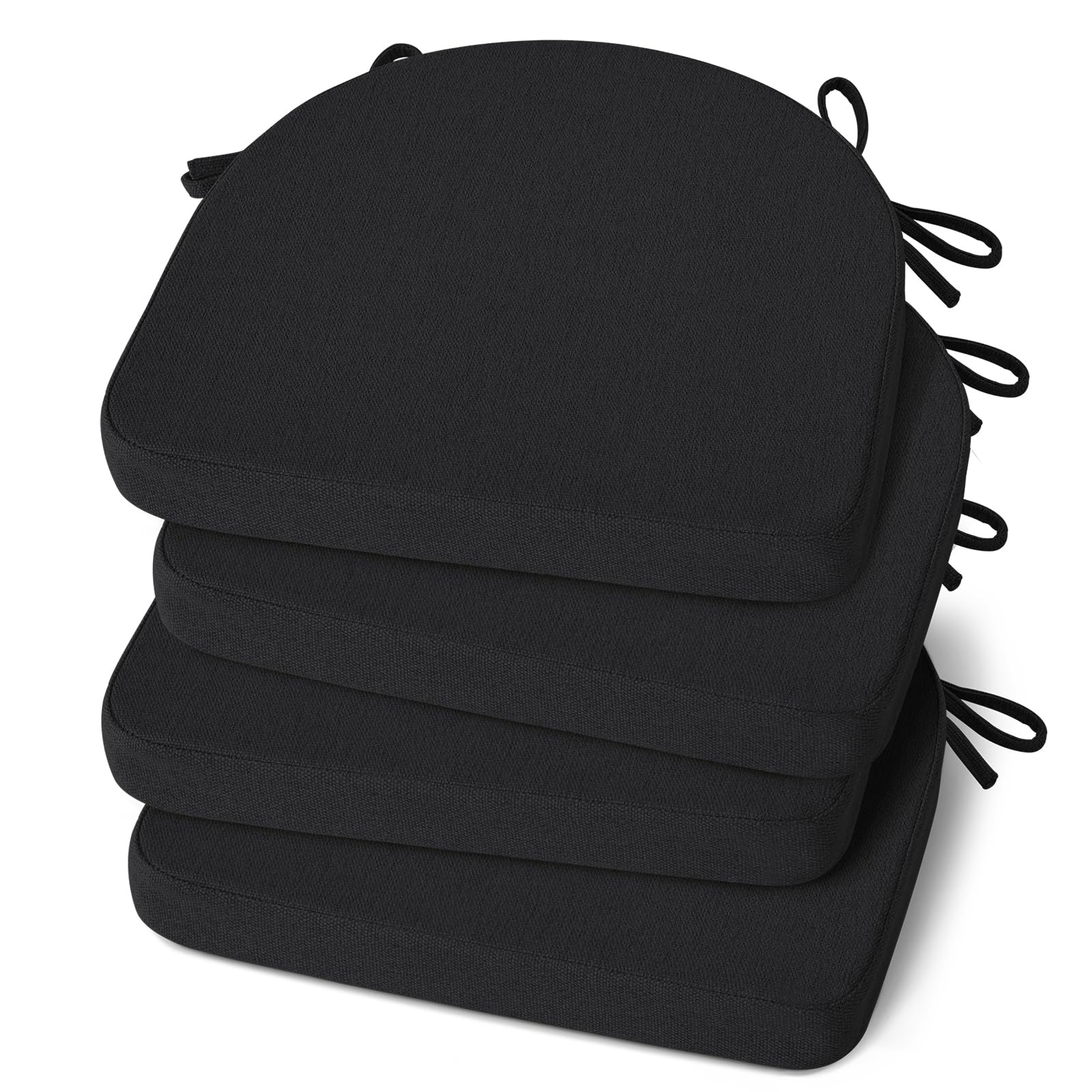 Shinnwa Dining Chair Cushions Set of 4, Non-Slip Kitchen Chair Cushions with Ties and Machine Washable Cover, 4 Pack, 17 x 16.5 x 2in, Black
