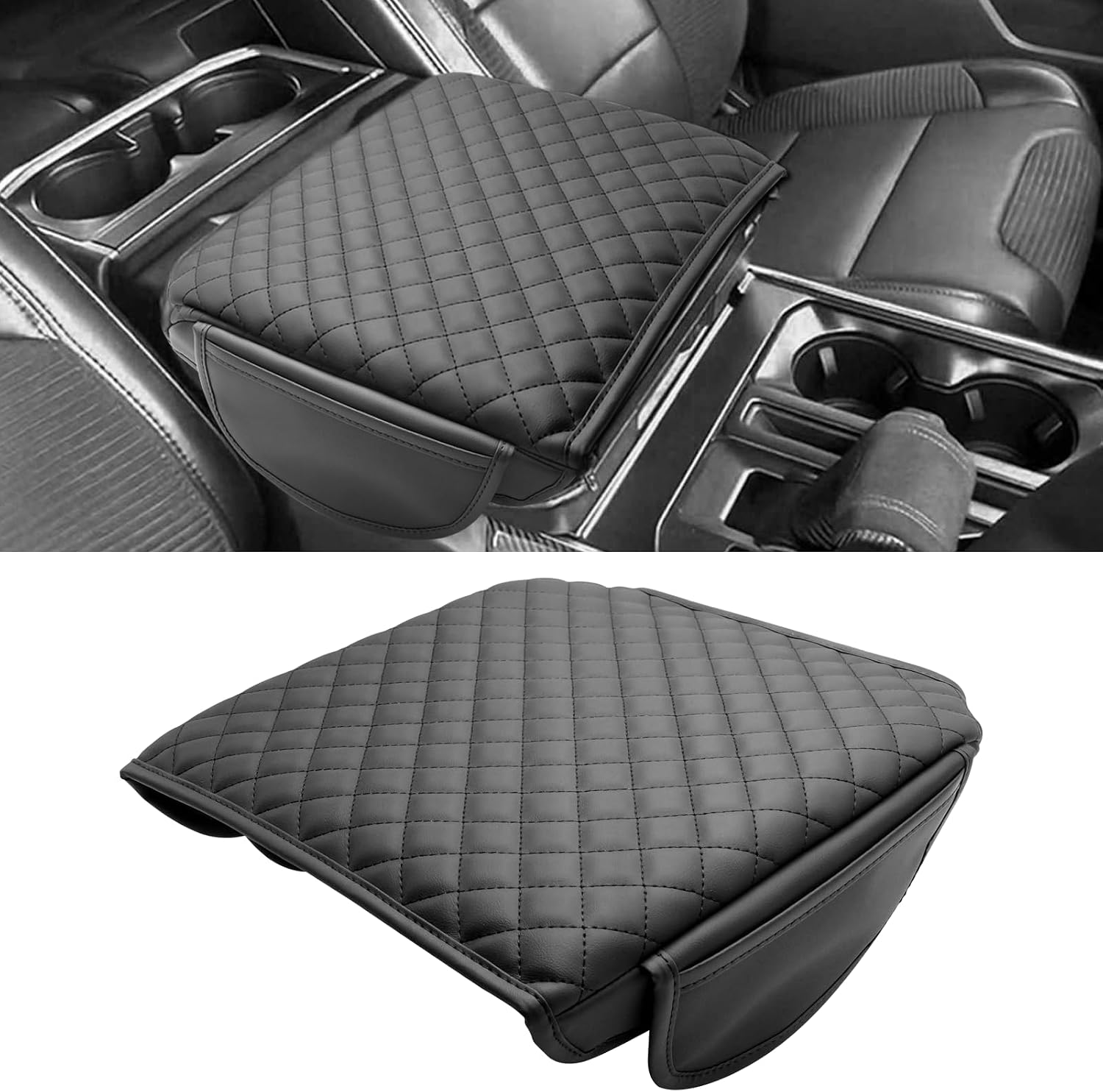 TTCR-II Compatible with 2021-2026 Ford F150 Center Console Cover Protector (Only for Work Surface), for 2021-2026 F150 Console Armrest Cushion PU Leather Protective Cover with Pockets