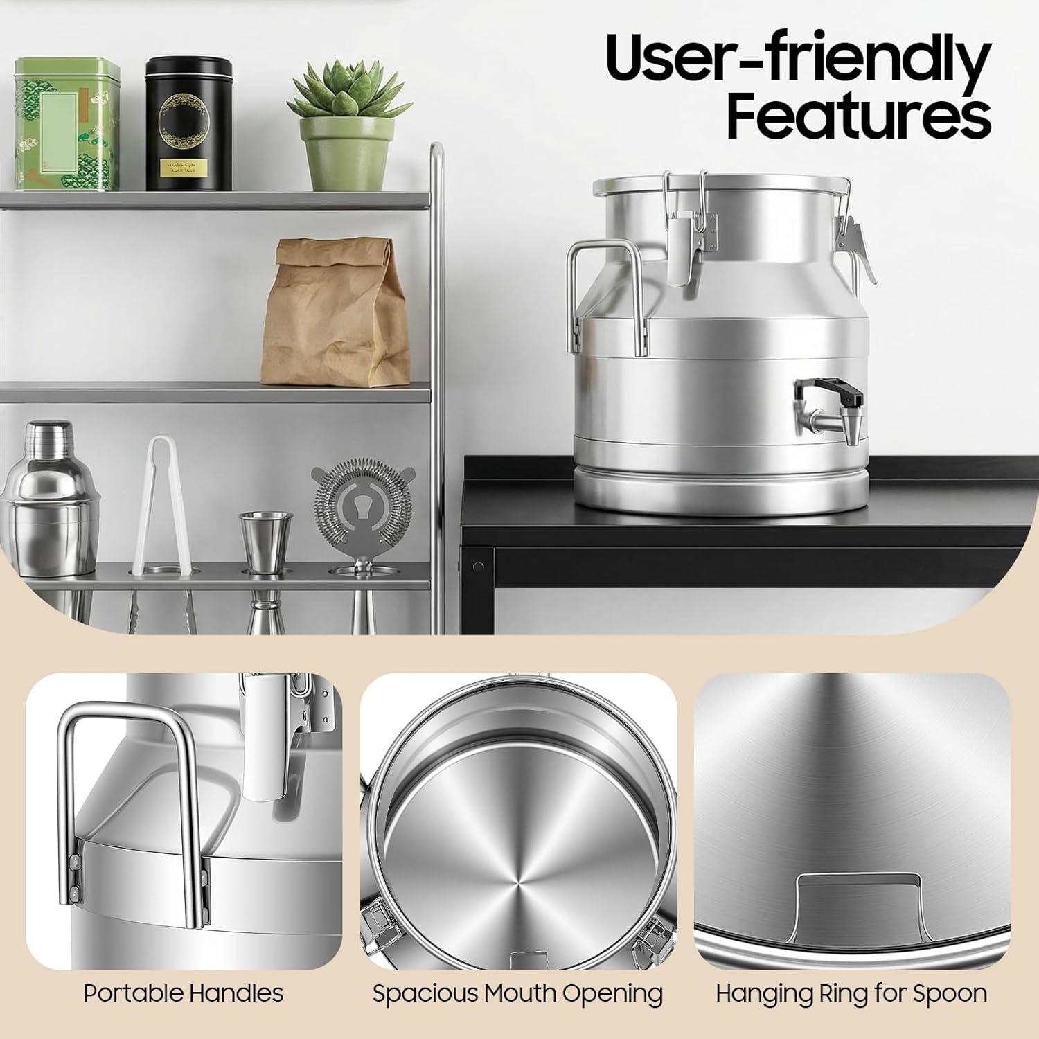 5 Gallon Stainless Steel Milk Can with Spigot Heavy Duty Sealed Bucket Wine Pail Bucket Tote Milk Jug Transport Container with Faucet Sealed Lid for Liquid Storage (20L/5.28Gal)