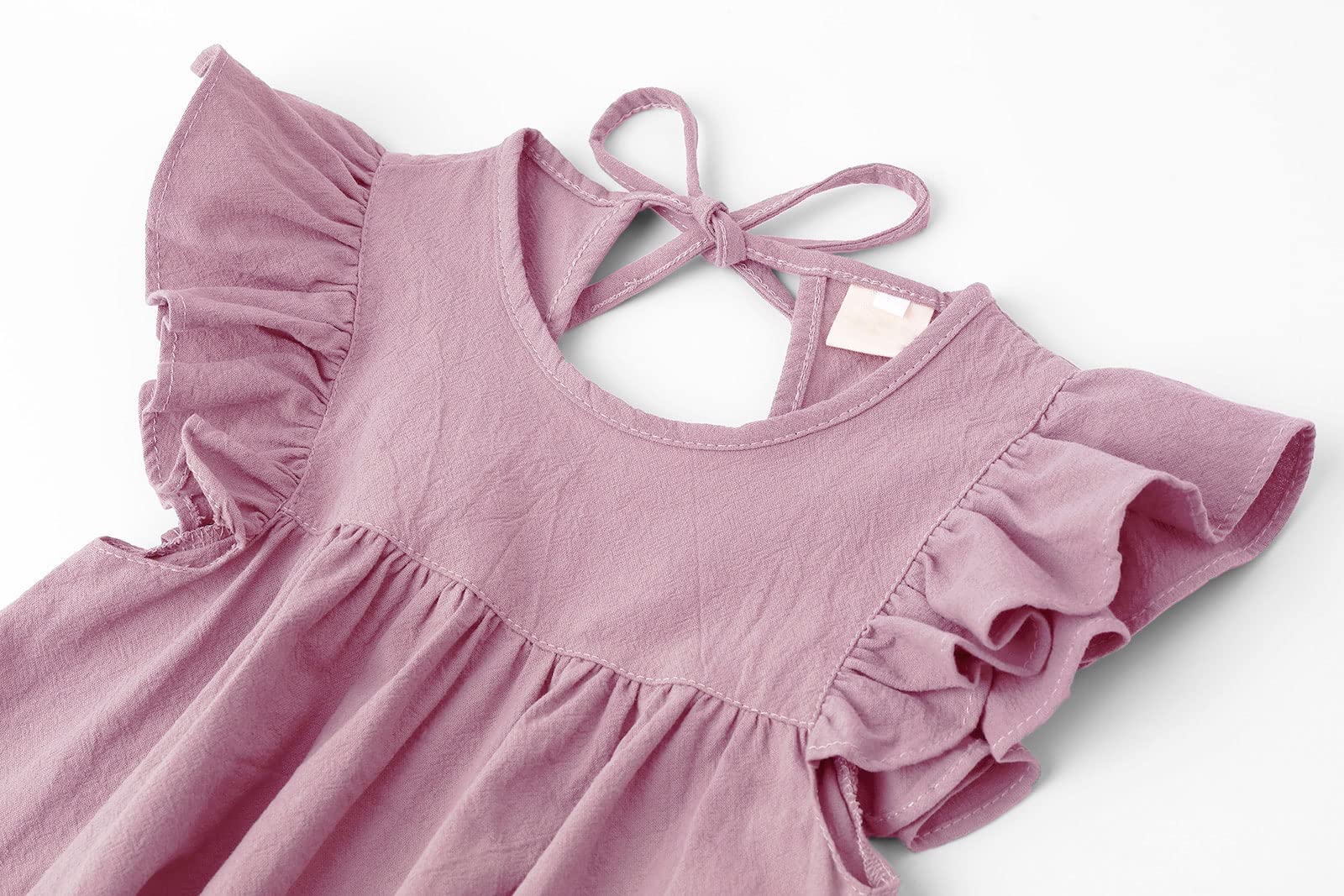 Vestido casual de algodón y lino con volantes, sin mangas, para niña, para verano, playa