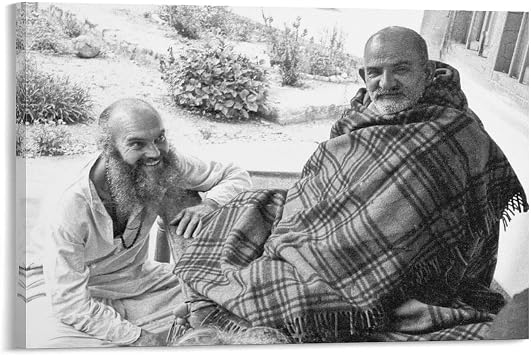 MOJDI Neem Karoli Baba And Ram Dass Portrait Poster Celebrity Portrait Poster Canvas Painting Posters And Prints Wall Art Pictures for Living Room Bedroom Decor 12x18inch30x45cm Frame-style