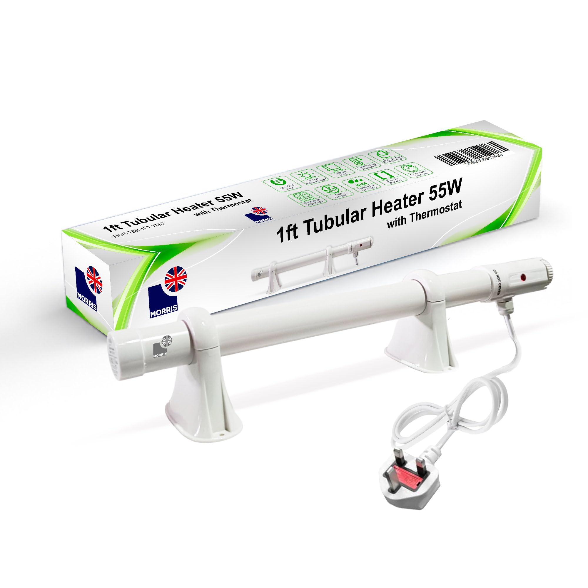 Morris Tubular Heater 1ft, 2ft, 3ft, 4ft Tube Heater With Built In Thermostat Green house Bathroom Conservatory (1FT (55w))