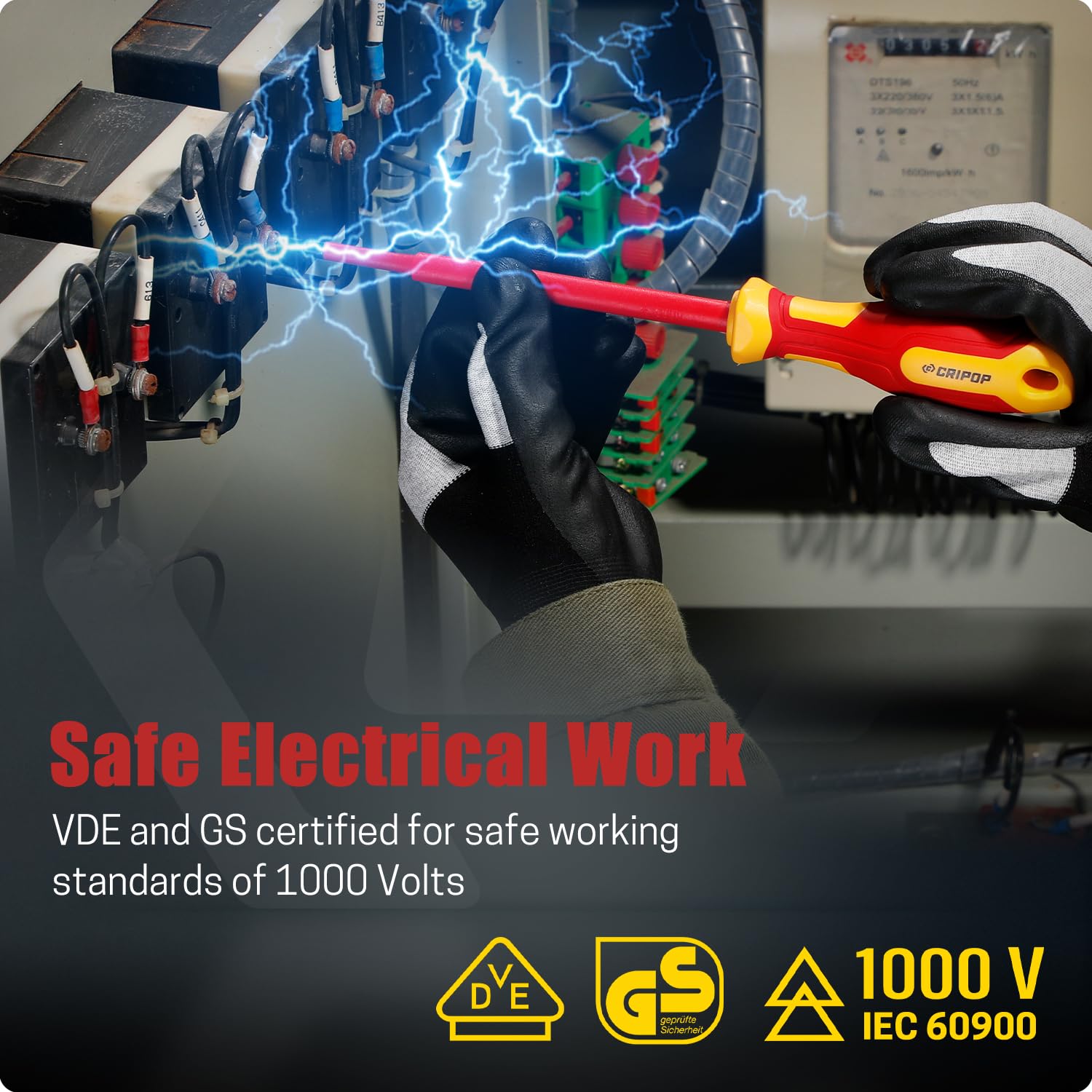 Juego de 8 destornilladores eléctricos aislados, certificado VDE y GS de 1000 V, juego de destornilladores Phillips/planos, mango ergonómico y punta magnética, con probador de voltaje, caja de