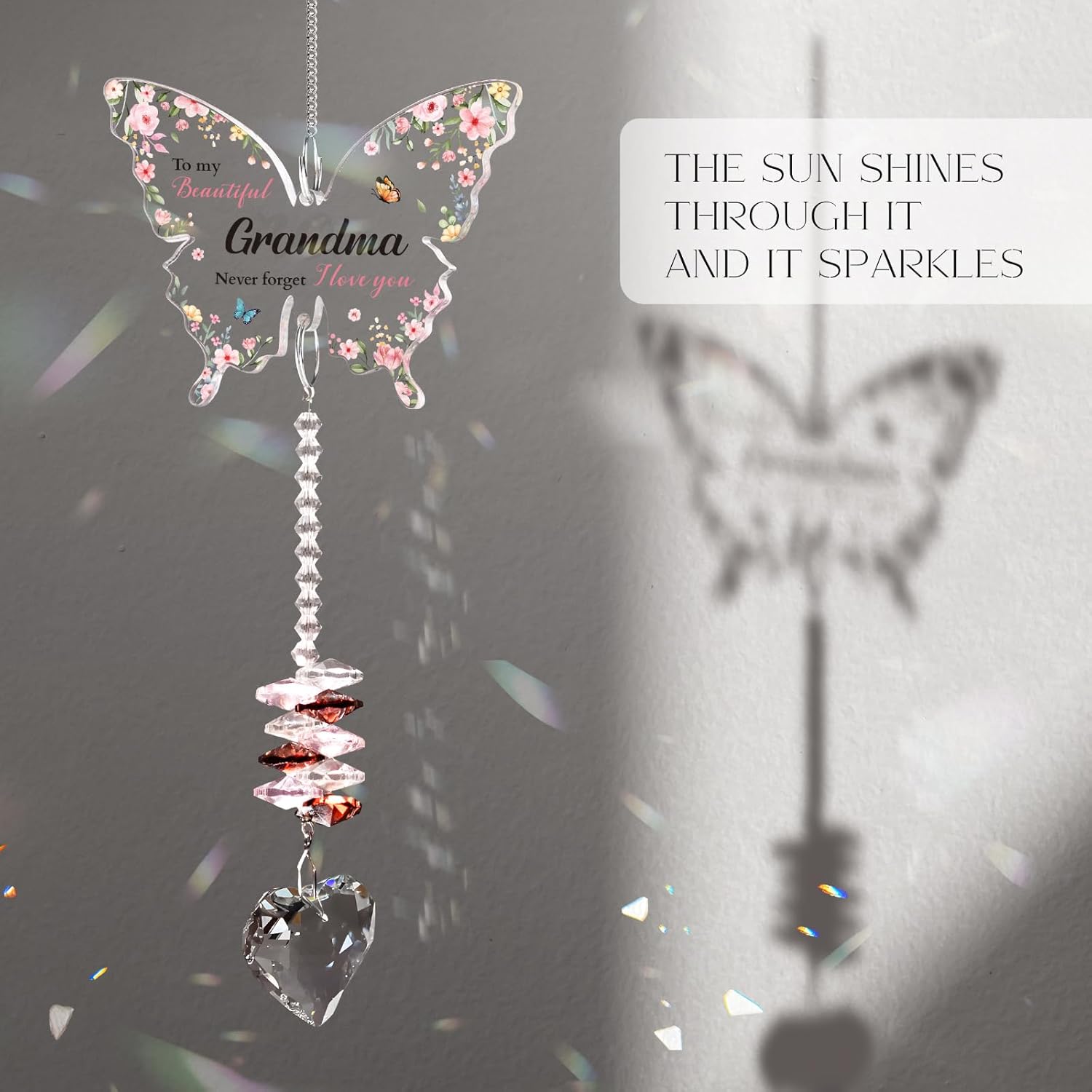 Gifts for Grandma, Grandma Birthday Gifts, Grandmother Gift, Gift for Grandmother Crystal Suncatcher, to My Grandma's Present Hanging Butterfly Crystal Suncatcher Ornament - Image 5