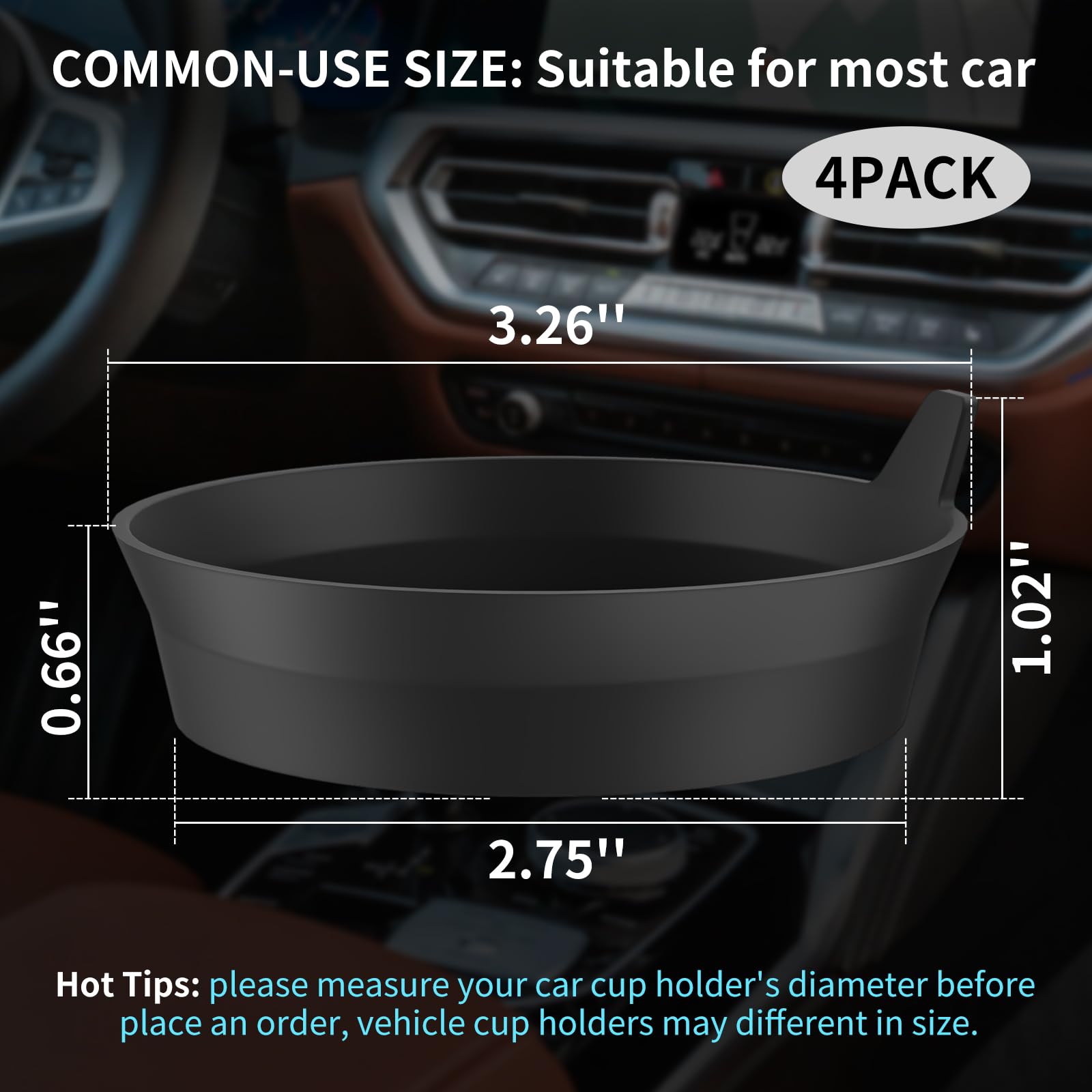 ME.FAN Car Cup Coasters [4 Pack] Silicone Cars Coasters - Universal Non-Slip Recessed Interior Accessories - Cup Holder Inserts Black