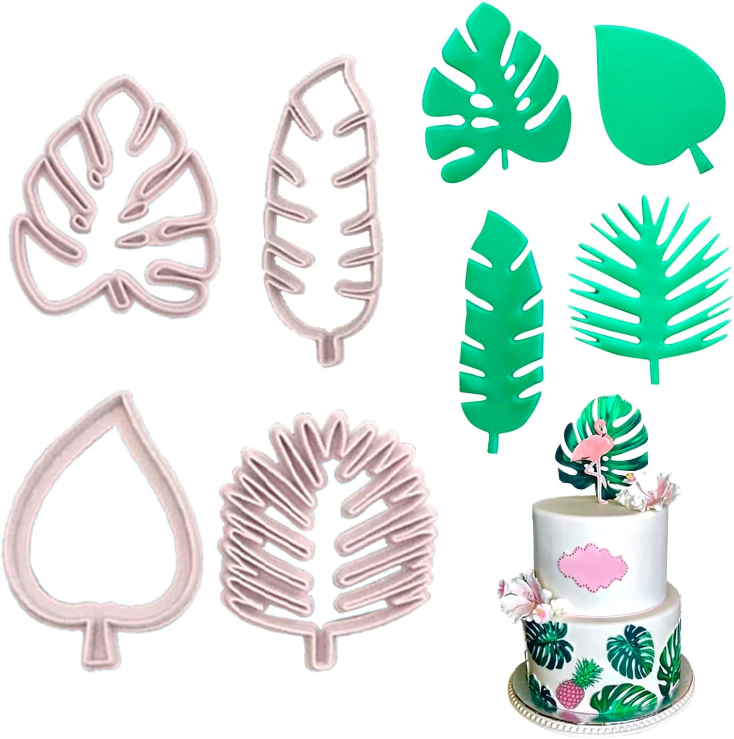 4 Pcs Tropical Leaf Cookie Cutters Set, Cake Decorating Tool, Plastic Mold for DIY Biscuit Cake Pastry Tools
