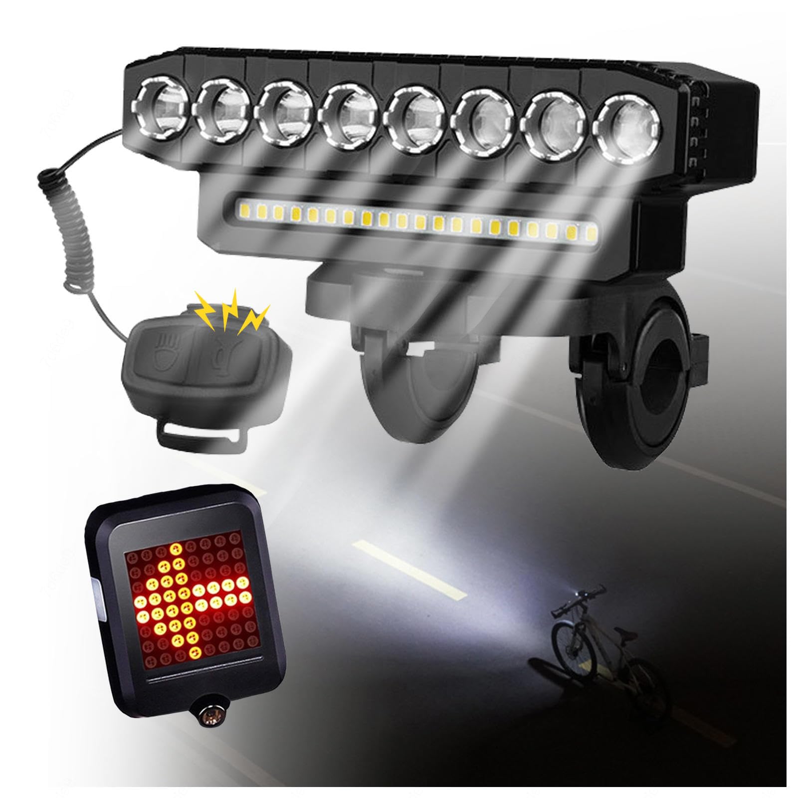 Lumiere Velo Avant Et Arriere, 8 LED 4000mah Rechargeable USB,avec Clignotant Vélo, Clignotant Trotinette Electrique 6 Modes Luminosité pour All Mountain, Route, Vélo