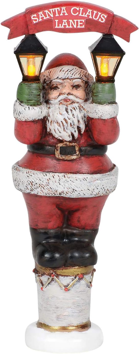 Department 56 Village Collection Accessories Vintage Santa Street Light Lit Figurine, 5.75 Inch, Multicolor