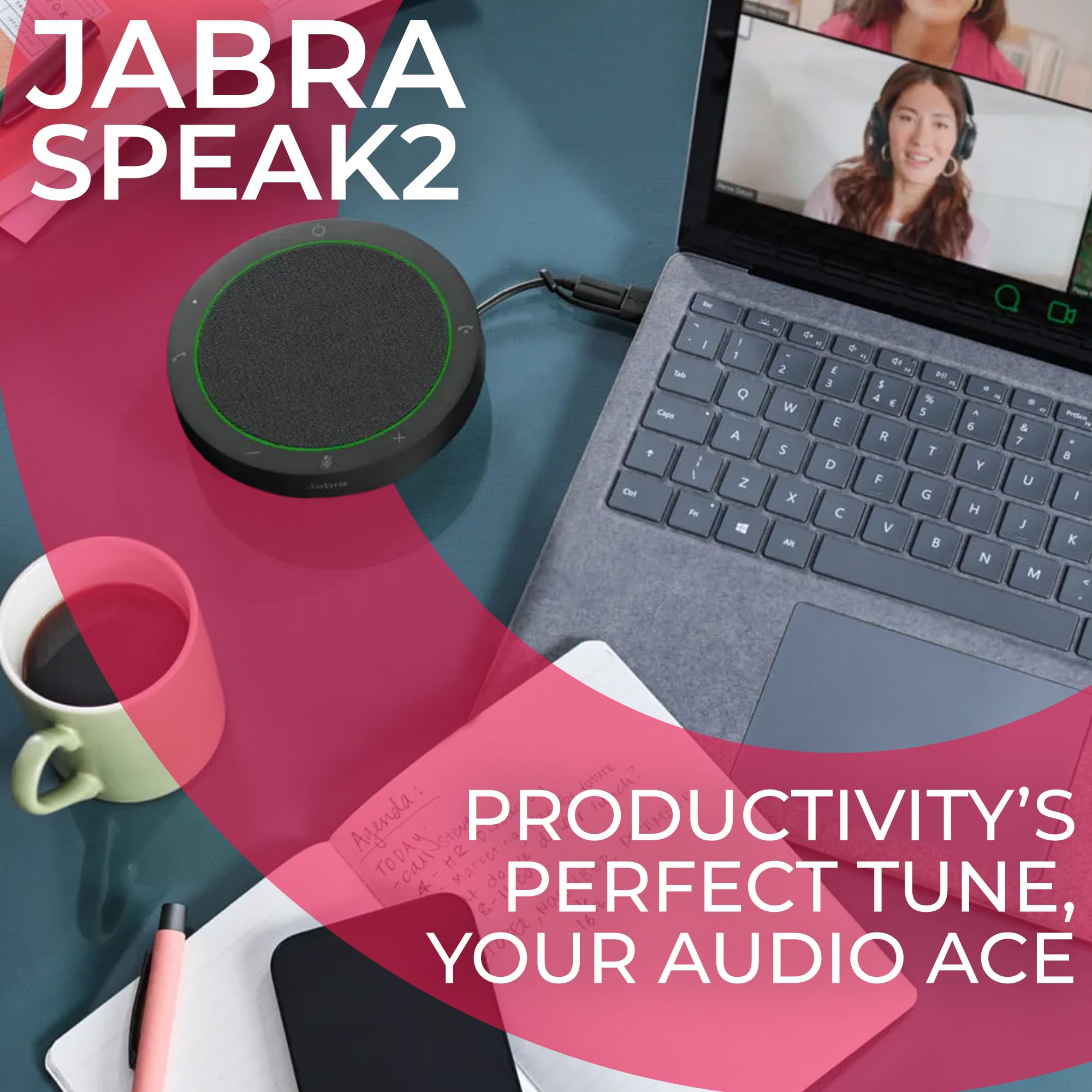 Jabra Speakerphone Speak2 40 MS (Teams) con panno in microfibra Global Teck, compatibile con PC/Mac, smartphone e tablet, per conferenze, apprendimento a distanza, lavoro a distanza, scuola, streaming