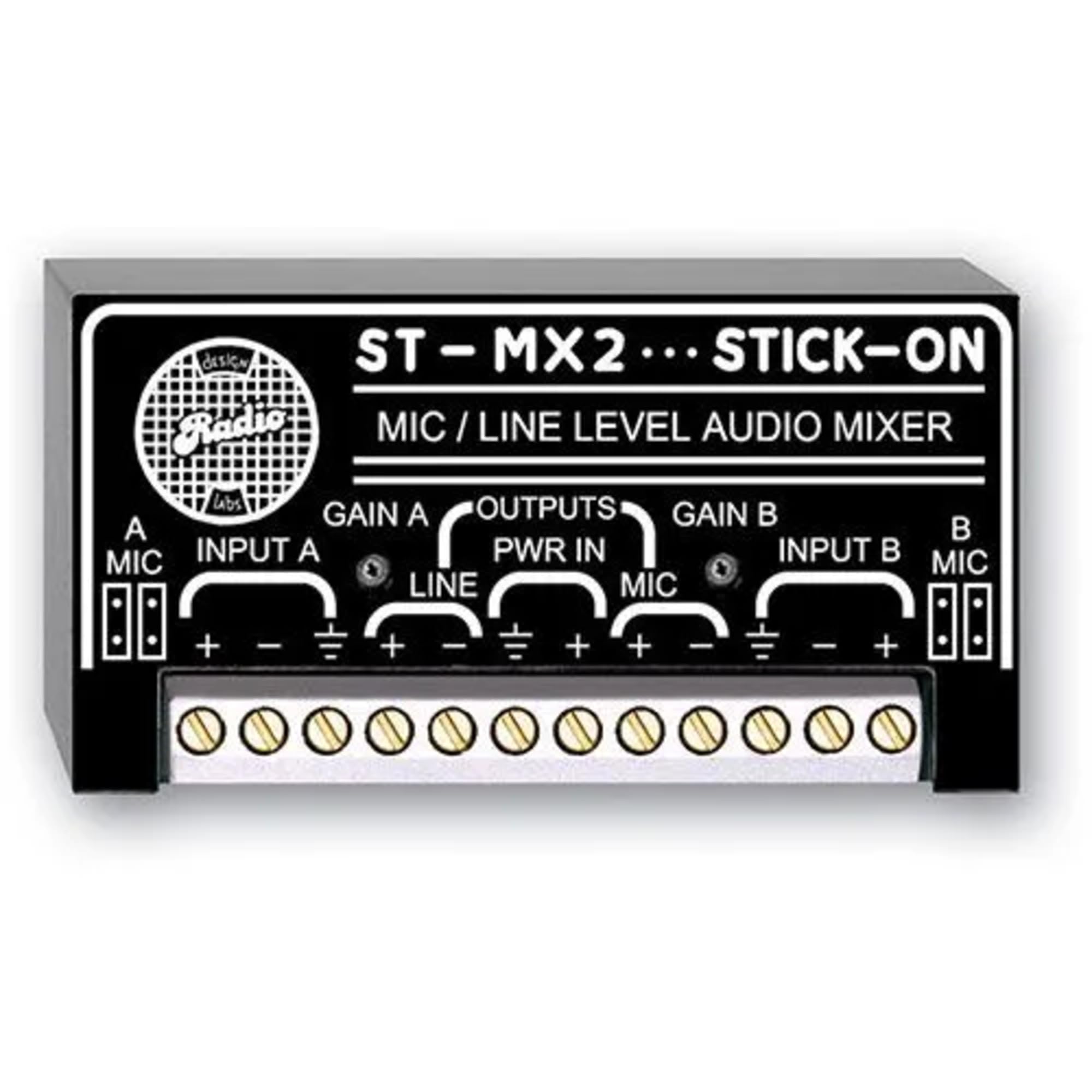 ST-MX2 Universal Audio Mixer Two Channel, Selectable Mic Or Line Level Inputs and Outputs