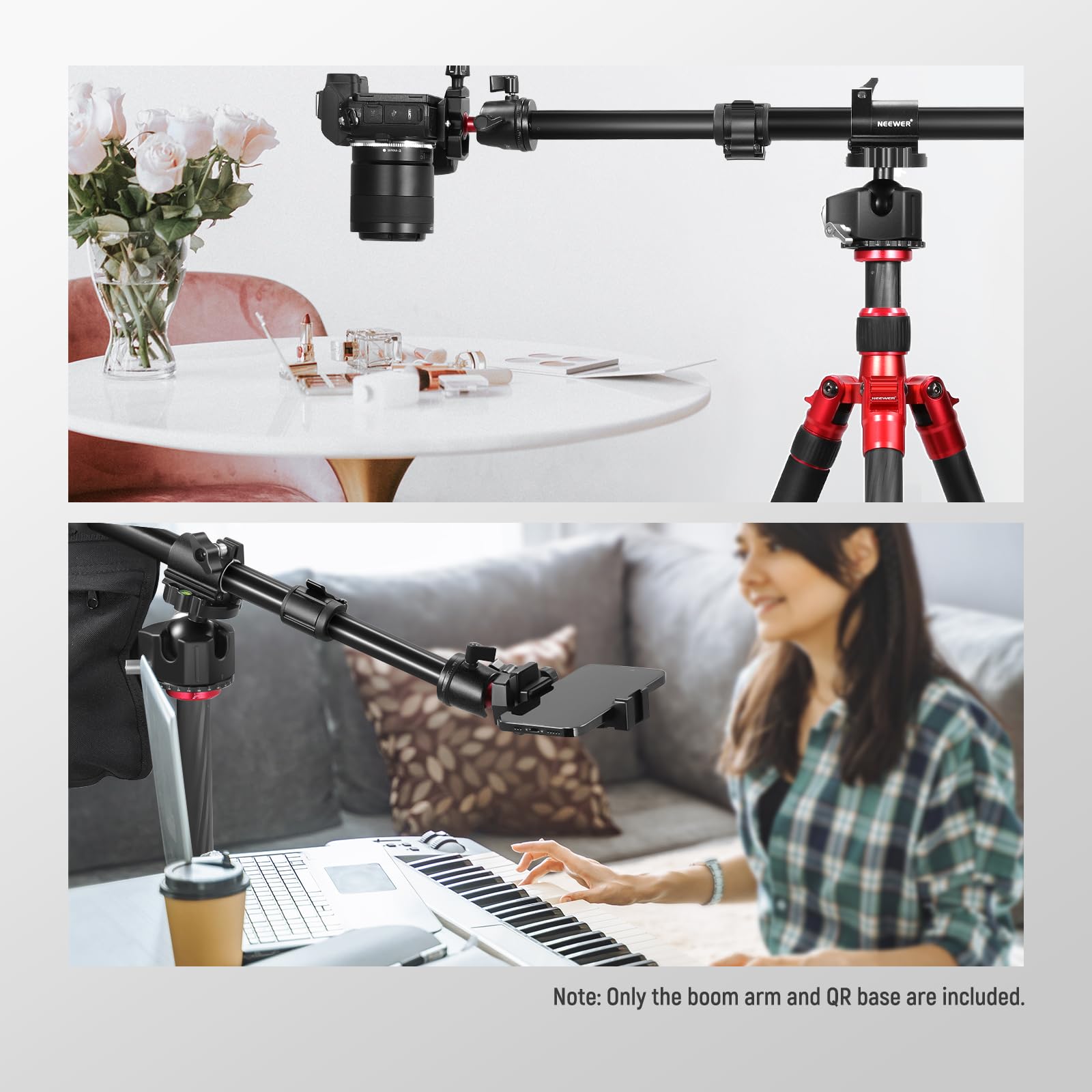 NEEWER Brazo de Extensión de Overhead Trípode con Base de Liberación Rápida Tipo Arca, 22-37, 8 Inch Telescópico, Brazo de Soporte de Cámara con Cabeza de Bola y Bolsa de Arena para Fotografía, ST005