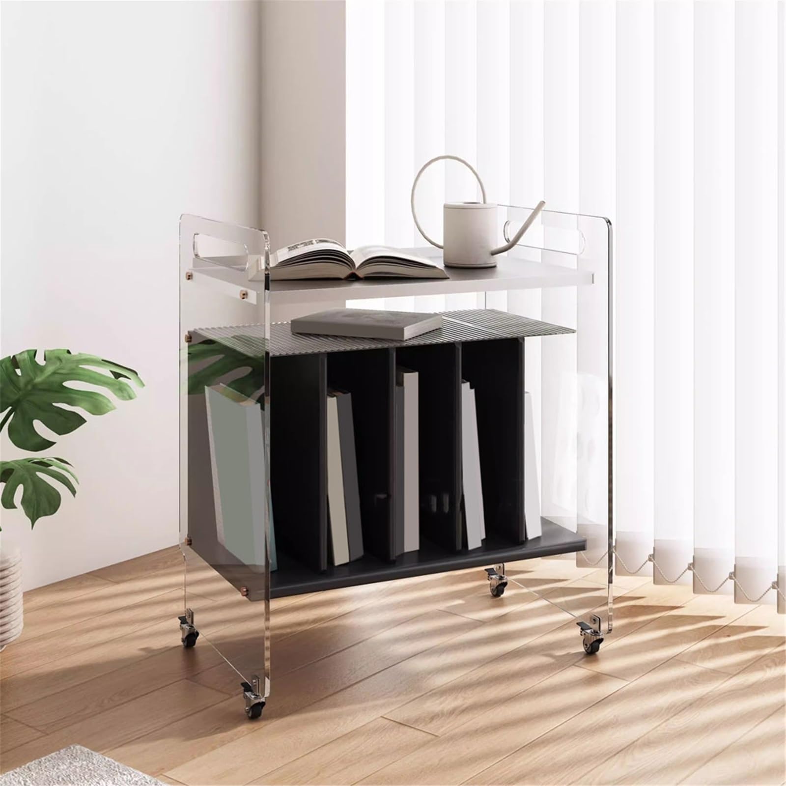 Stockage de CD Meuble de rangement en bois for disques vinyles et CD, avec roulettes supports acrylique Enregistrer