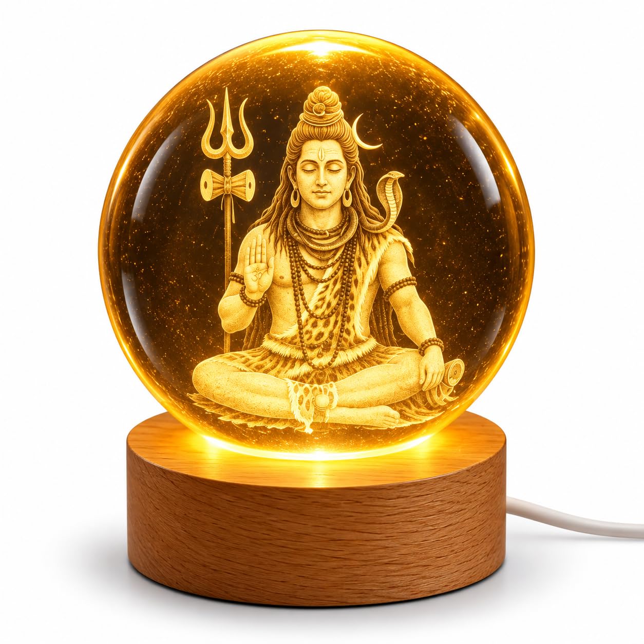 Meditating Hanuman Crystal Ball Lamp - USB LED -25