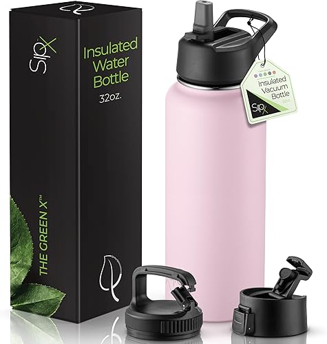 Miniatura 26 de SipX™ - Botella de agua de acero inoxidable de 40 onzas con triple aislamiento térmico, 3 tapas, reutilizable y sin bisfenol A, mantiene las bebidas