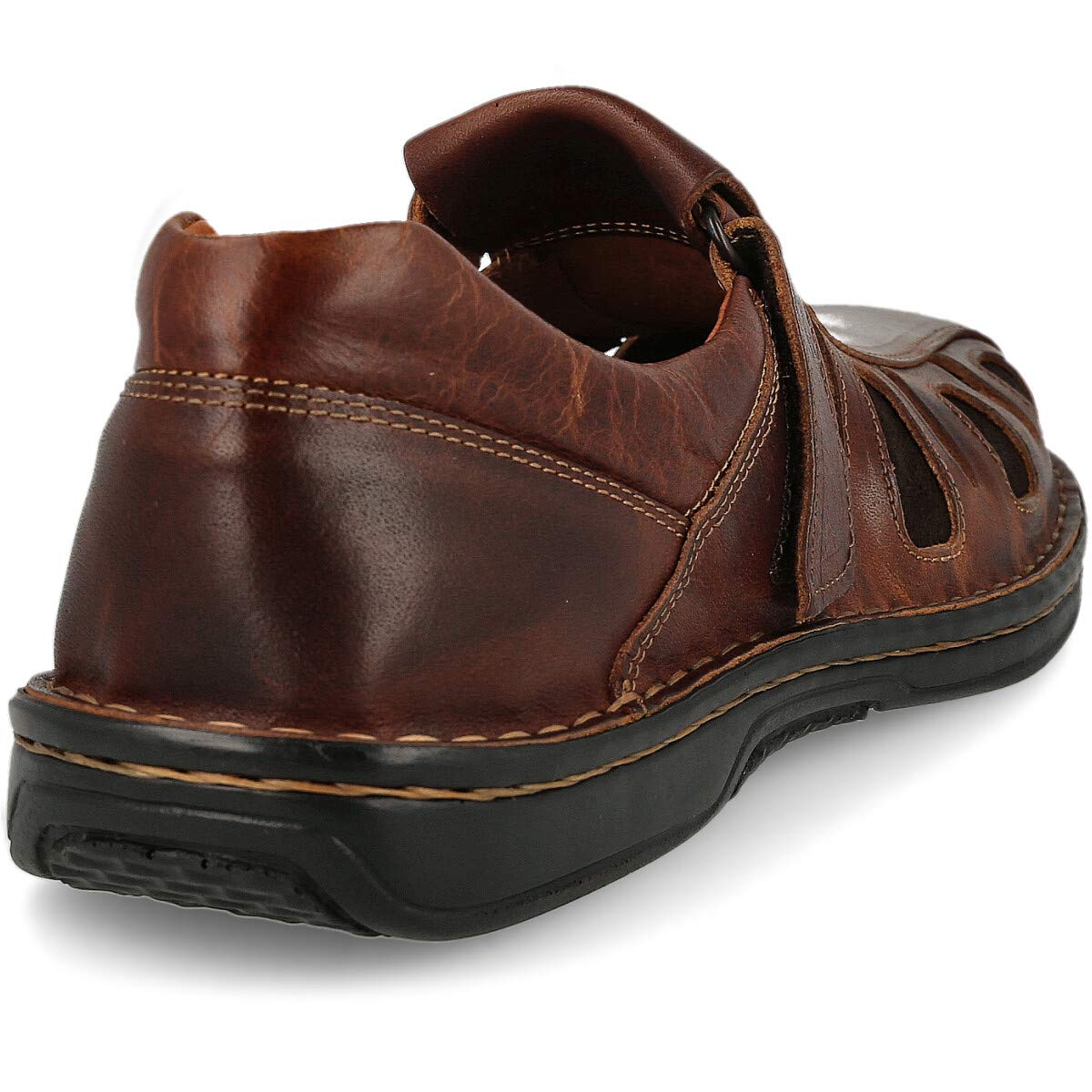 Sandali Estivi da Uomo in Pelle. Escursionismo, Trekking, Outdoor, Spiaggia. Soletta Imbottita in Microfibra. Suola di Gomma. Chiusura in Strappo. Colore Marrone Nero