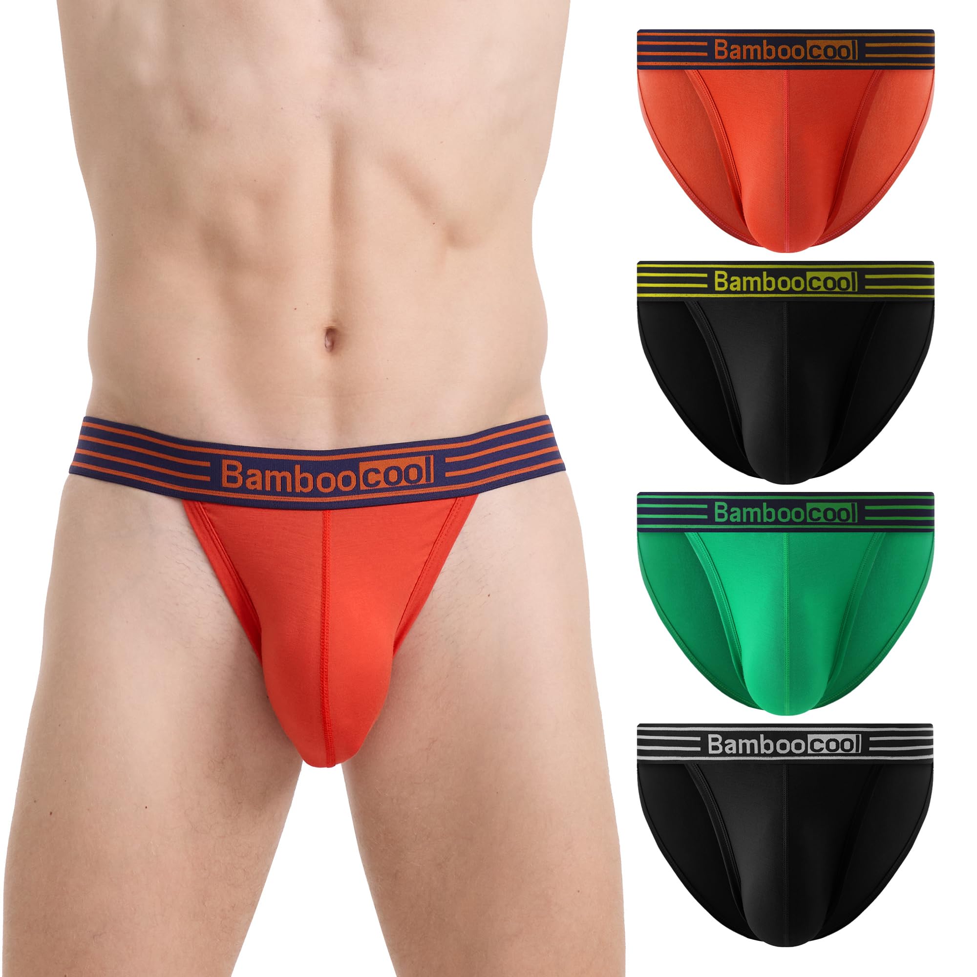 BAMBOO COOL Men's Bikini Underwear Contour Pouch Breathable Soft Mens String Bikini Briefs Tagless Mens Sexy Underwear 4 Pack