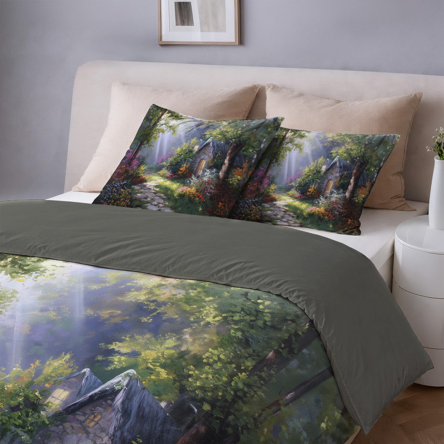 Ilustracja Poszwa na kołdrę 150-220 x 240 cm z poszewkami na poduszki Las Światło słoneczne Przytulny Kabina Extra Soft Multicolor Pościel z zamkiem błyskawicznym dla chłopców i dziewcząt