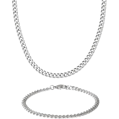 Lucky Brand Mens Jewelry Set with Curb Chain Necklace 22" and Bracelet 8.5", 304 4MM Stainless Steel