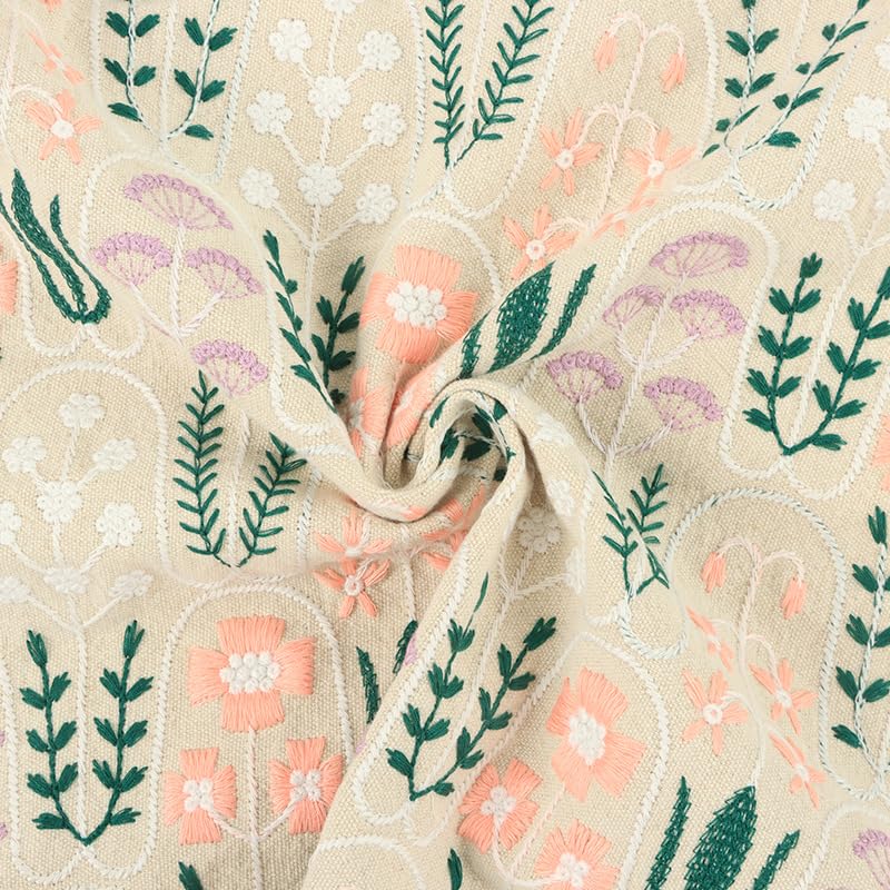 Stoffe Zum NäHen Dicker Baumwoll-Leinen-Blumen-bestickter Stoff, Tasche, Kissen, Tischdecke, handgefertigter Nähstoff NäHen & Stoffe(Beige)