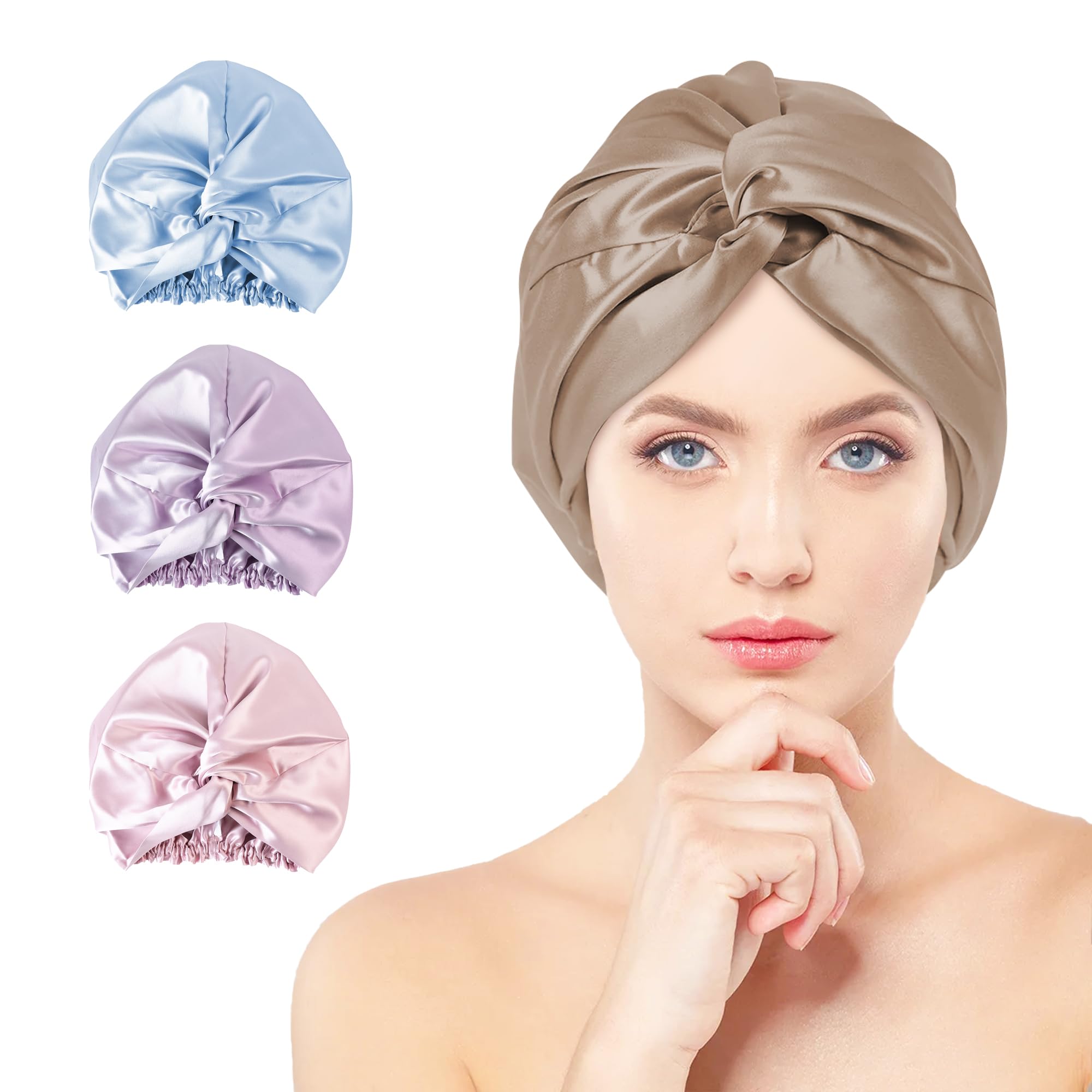 townssilk 100% Seta di gelso, Cappello da Notte da Donna, 16 Momme, in Seta, Ideale per i Capelli, Protegge i Capelli, Cappello da Notte in Seta, Doppio Strato,Coffee