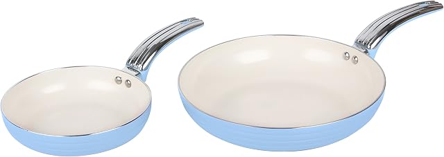 Swan SWPS2010BLN Retro Induction Frying Pan Set, Non Stick Ceramic Coating, Easy to Clean, Blue, 20 cm and 28 cm Fry Pans
