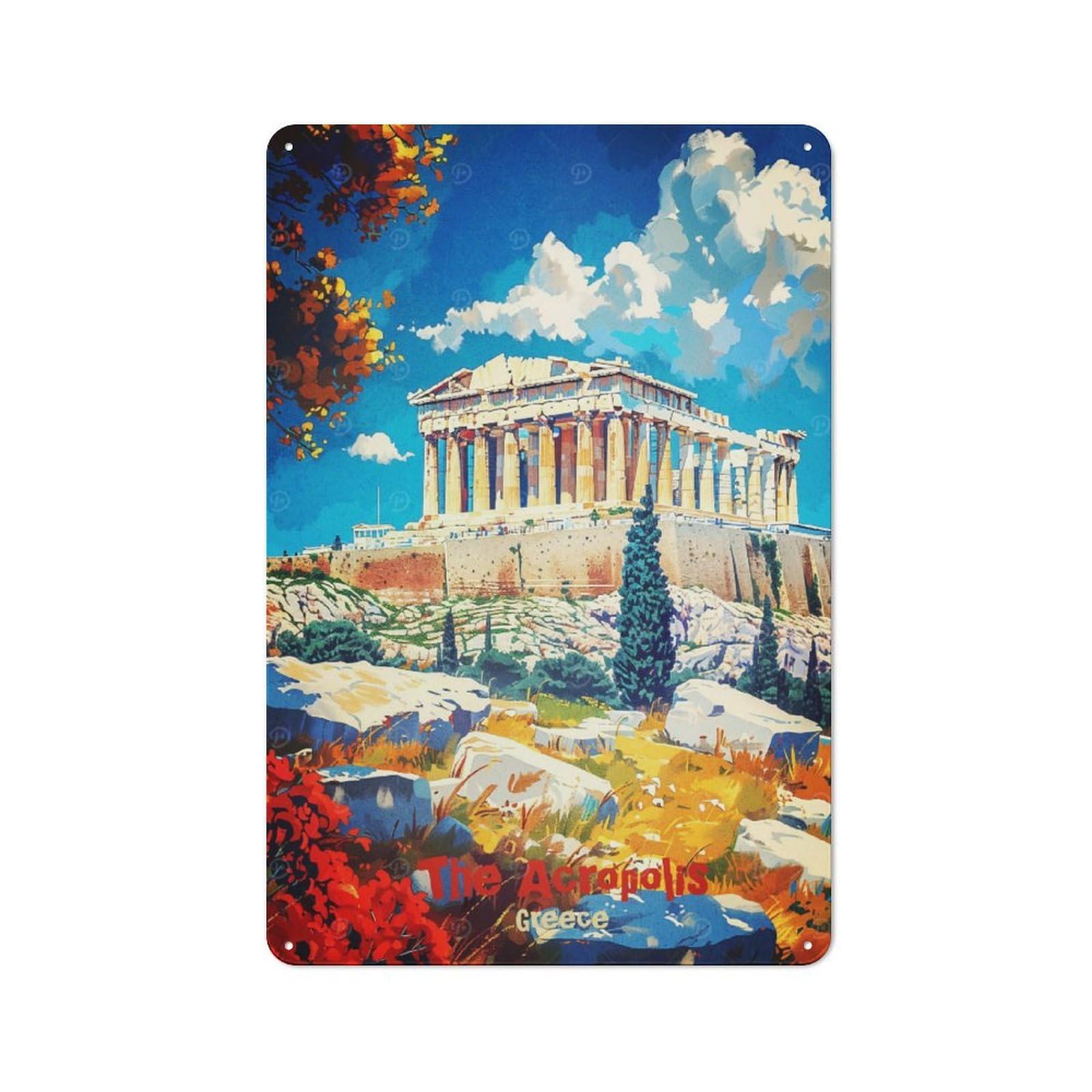 Junmoney Style-14 The Acropolis Greece Travel Rustic Printed Metal Sign 30X20cm For Garage Or Workshop, For Garage, Workshop And Man Cave Decoration