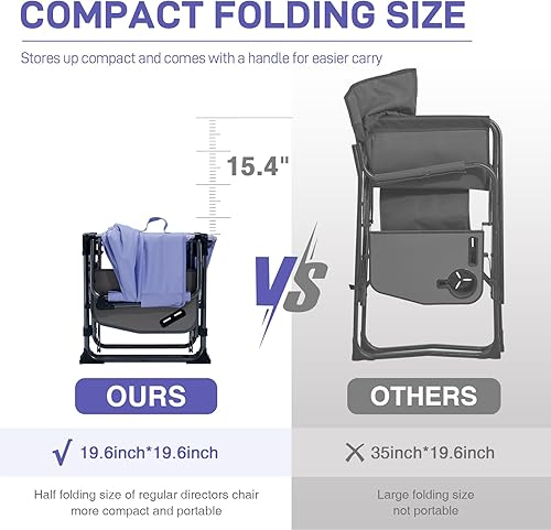 Miniatura 3 de EVER ADVANCED Silla de directores de camping con mesa auxiliar, plegable portátil con tamaño compacto, silla de césped resistente con bolsillo para
