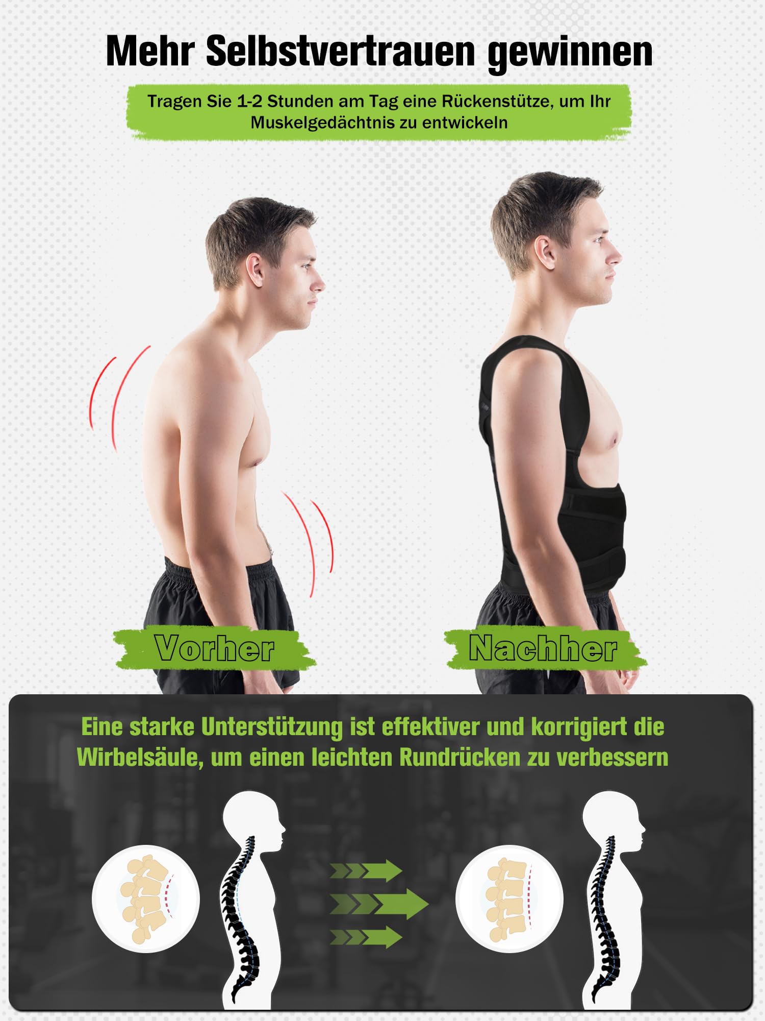 Rücken Geradehalter Rückenstützgürtel Haltungskorrektur Damen: Verstellbare Haltung Korrektur Gurt für Herren - Atmungsaktive Back Support Corrector - Rücken Geradehalter für Schulter Nacken - L