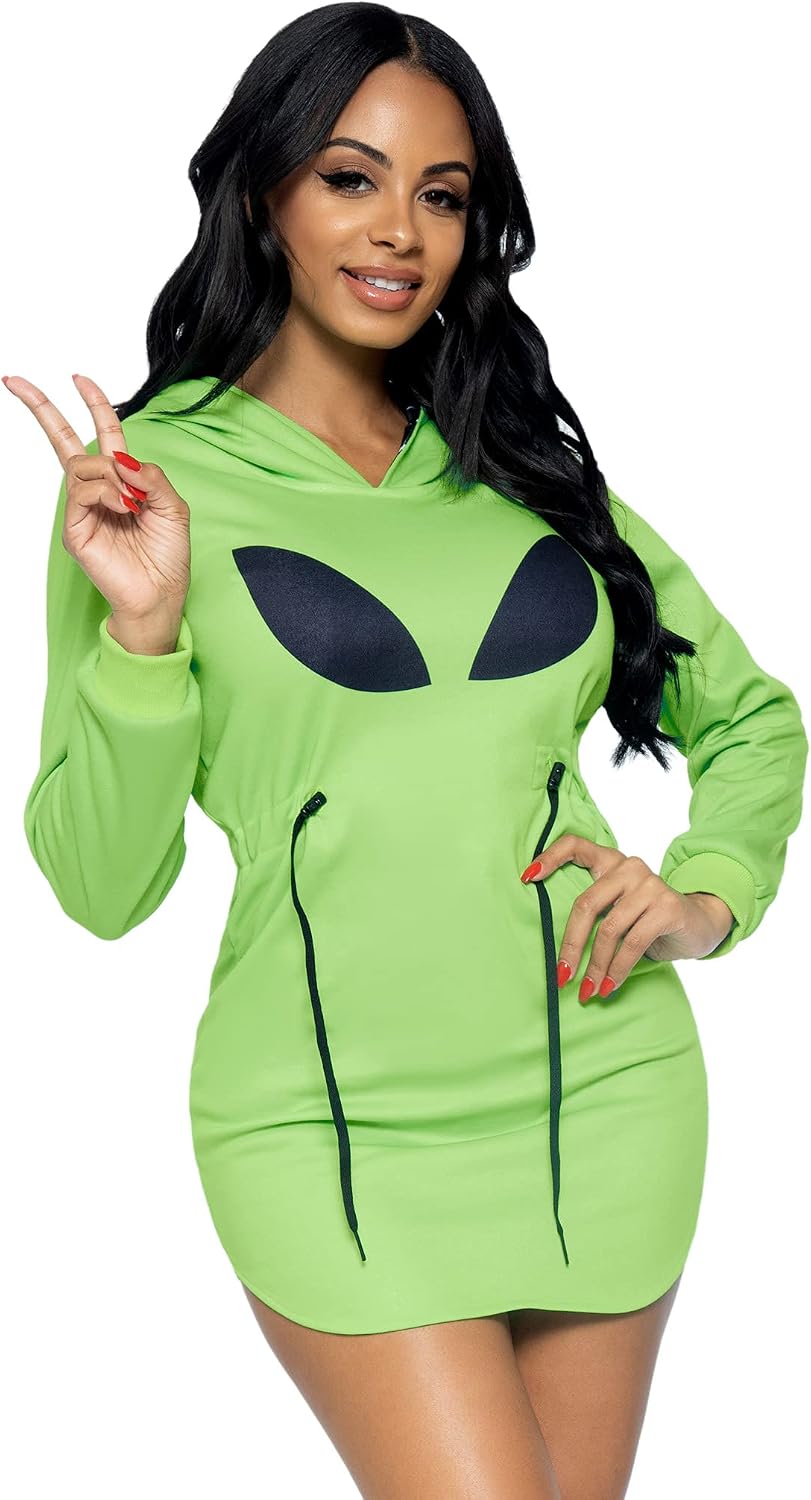 Leg Avenue Women's Casual Halloween Ghost Alien Fleece Hoodie