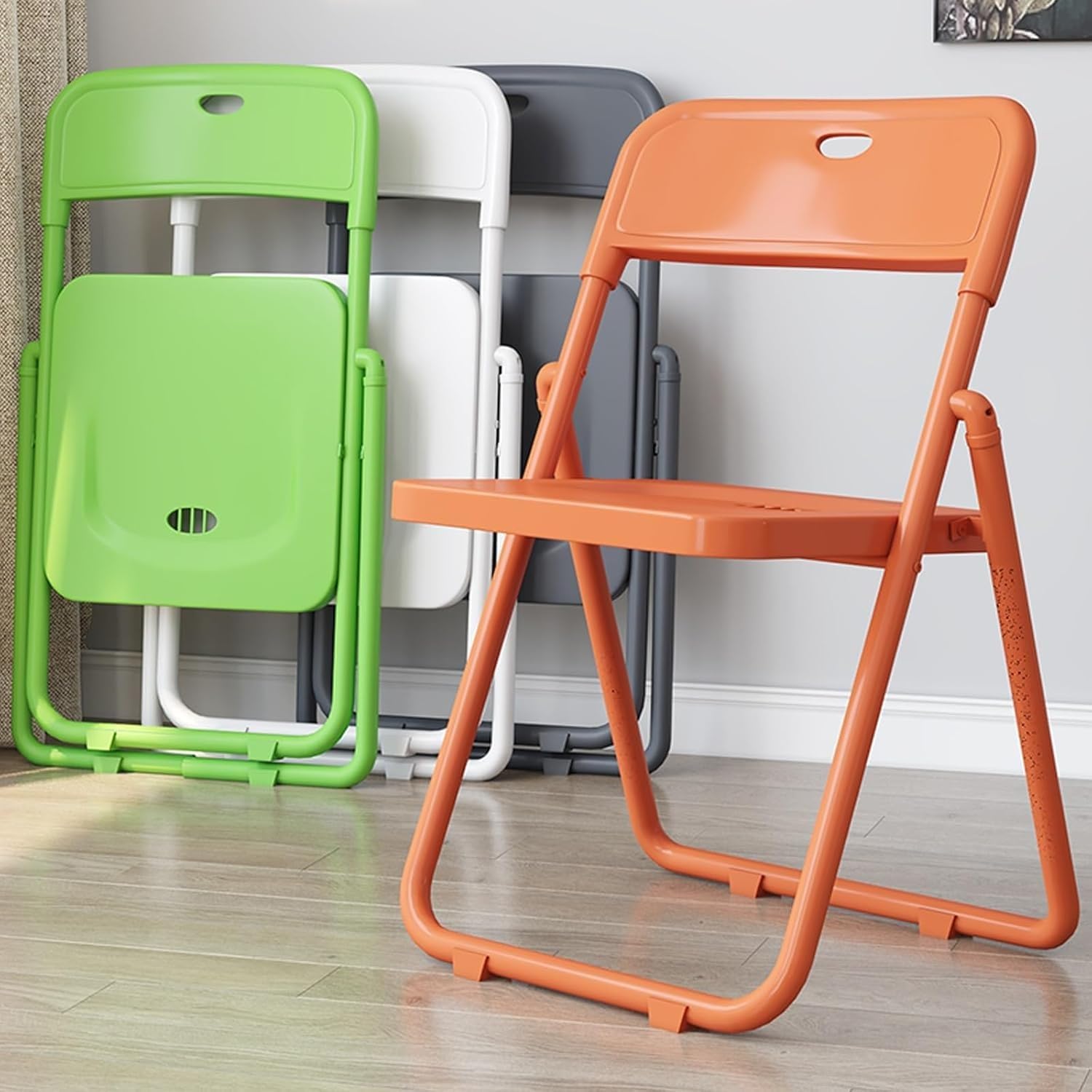 Plastic Folding Chair, Indoor Outdoor Portable Stackable Commercial Seat with Steel Frame 200lb.(Sky Blue)