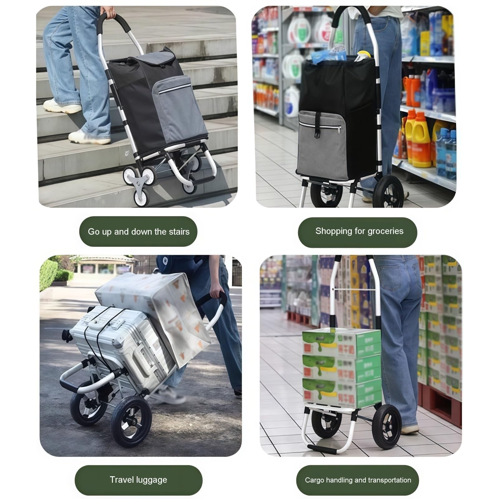 Schwerlast-Klappkarre Zusammenklappbarer Haushaltswagen mit Rädern for Treppensteigen und Einkaufen Paletten- und Transport auf Rädern(Grigio)