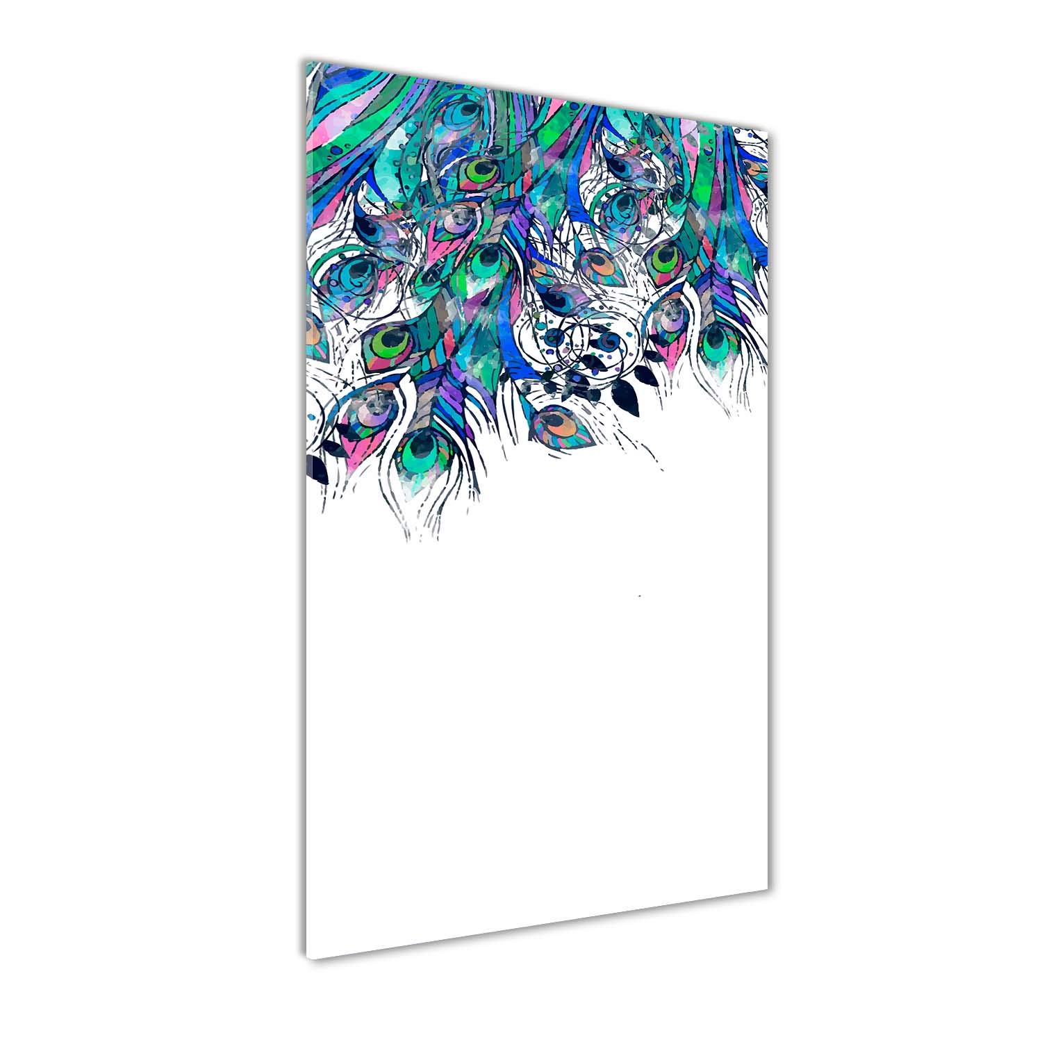 Peinture sur verre trempé 70x140cm de salon moderne avec motif plumes de paon