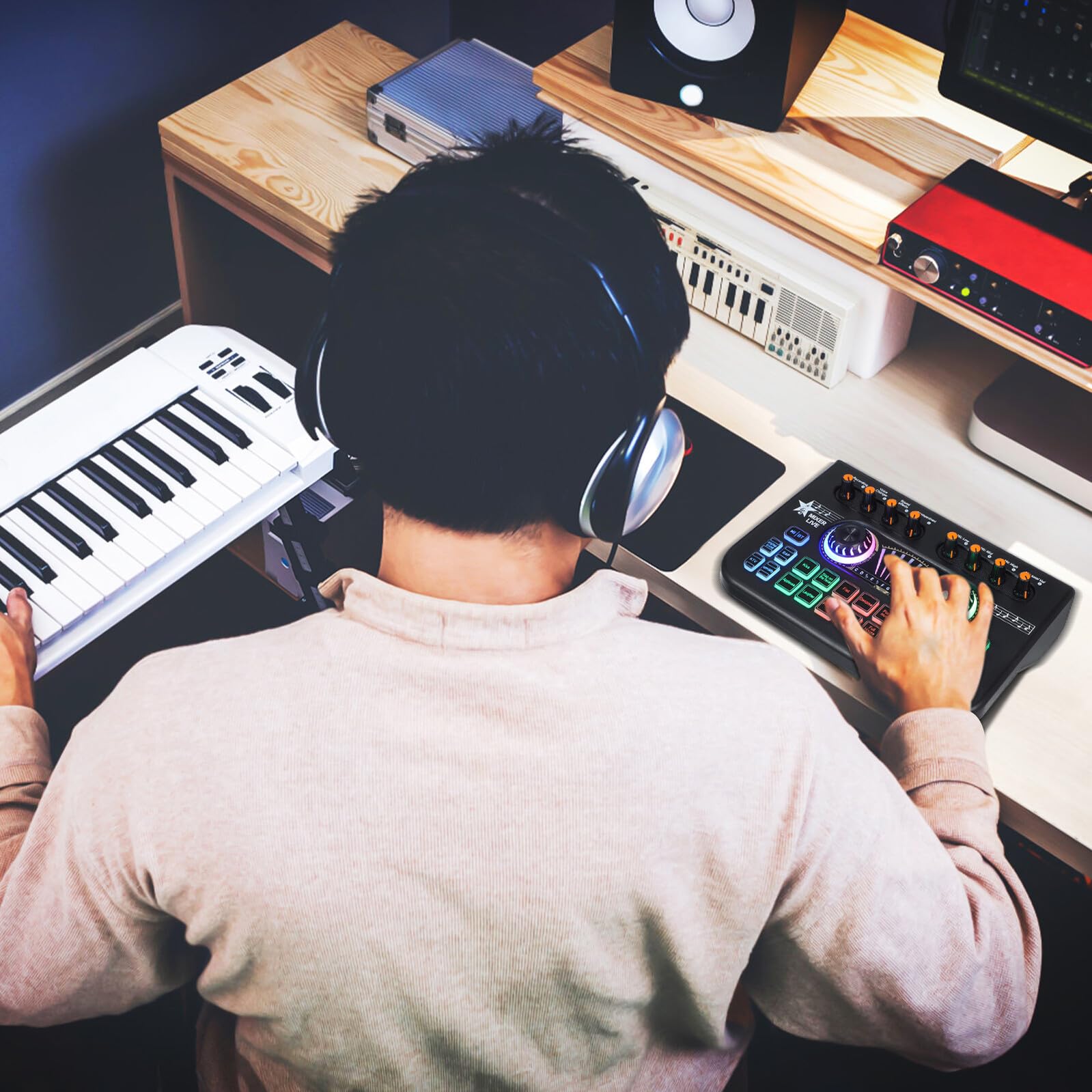 Ciieeo Kit di Registrazione Audio per Studio di Microfoni per Dj con Cambio Voce Scheda Audio per Live Streaming e Registrazione Vocale