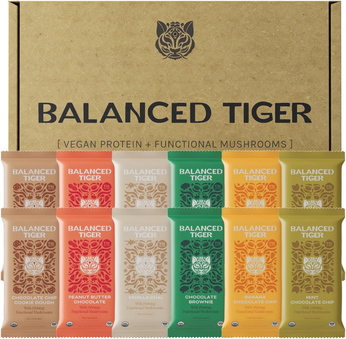 Functional Mushroom Protein Bars | Full Dose (1500mg) Lions Mane, Chaga, Reishi, or Cordyceps in Each Bar | Vegan Protein Bars, Nootropic, Adaptogens, Gluten Free Protein Bars, Mushroom Supplement,