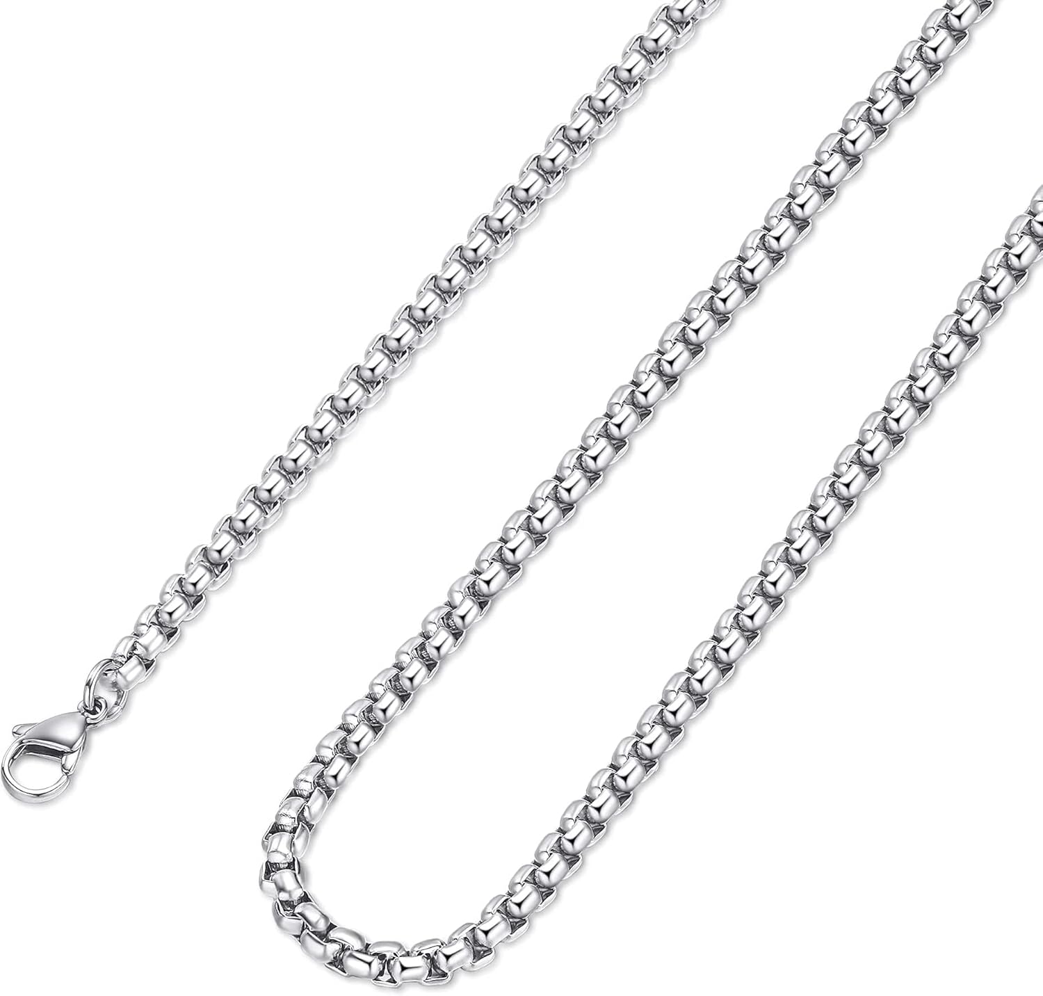 Sunique Square Rolo Chain Necklace 2mm 5mm Stainless Steel Round Box Necklace for Men Women Jewelry