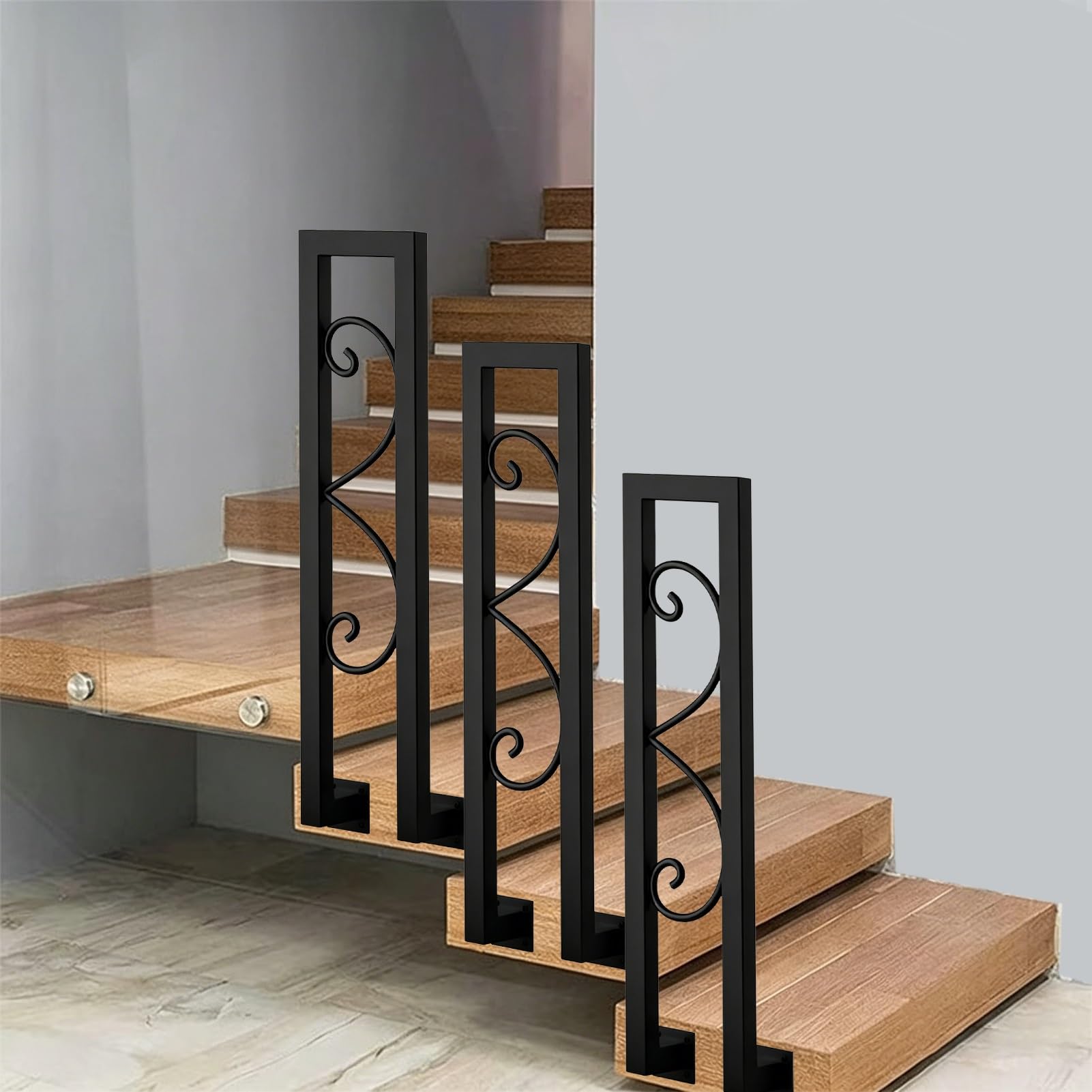 Marxan One Color Stairs Handrail For Indoor Steps, Outdoor Transitional Handrail For Concrete Or Wooden Steps, Wrought Iron Stair Railing - Home Loft Villa Decor(85Cm/33In)