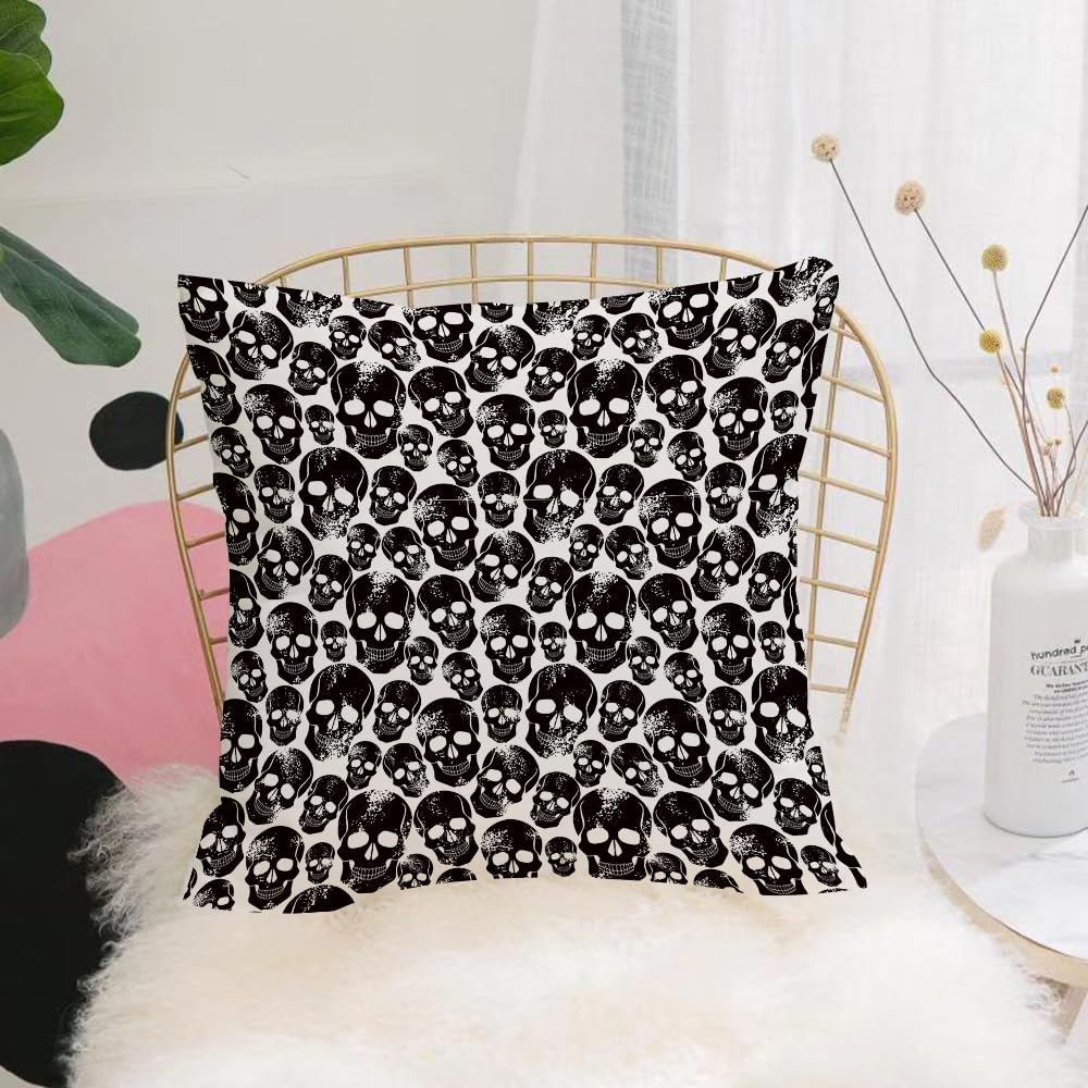 HYMSXW Cushion Cover,Throw Pillow Case Home Decorative for Living Room Bedroom Sofa Chair 20X20 Inch,Gothic,Grunge Black Human Skulls on White Backdrop Evil Men Fear Horror Death S,Pillowcase 50X50cm