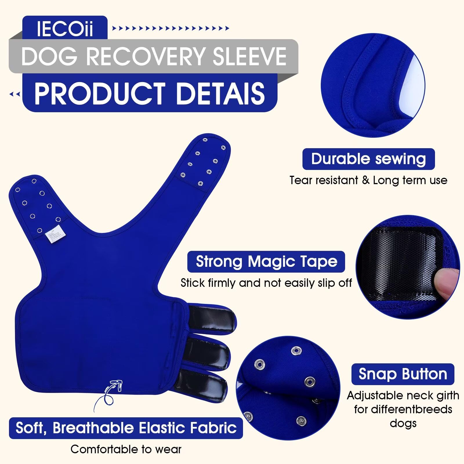 IECOii Dog Recovery Suit,Dog Leg Sleeve for Surgery,Adjustable Dog Wound Elbow Brace Protector,Dog Recovery Sleeve to Prevent Bite Licking,Dogs Protective Sleeve,Dog Post Surgery Body Suit,Blue,4XL - Image 3