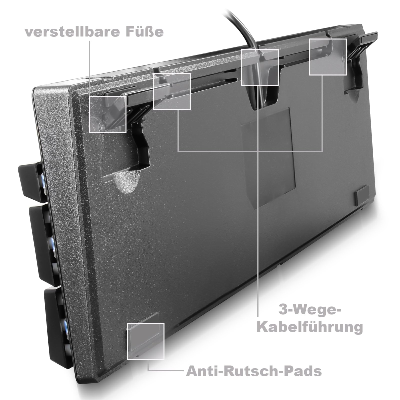 Eaxus® Clavier de jeu mécanique - Clavier de jeu LED avec touches macro et commutateurs bleus, taux de polling USB 1000 Hz, QWERTZ, noir