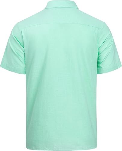 Miniatura 150 de J.VER Camisas de manga corta de lino y algodón para hombre, estilo informal, ligeras, con botones, para vacaciones, playa y verano, con bolsillo