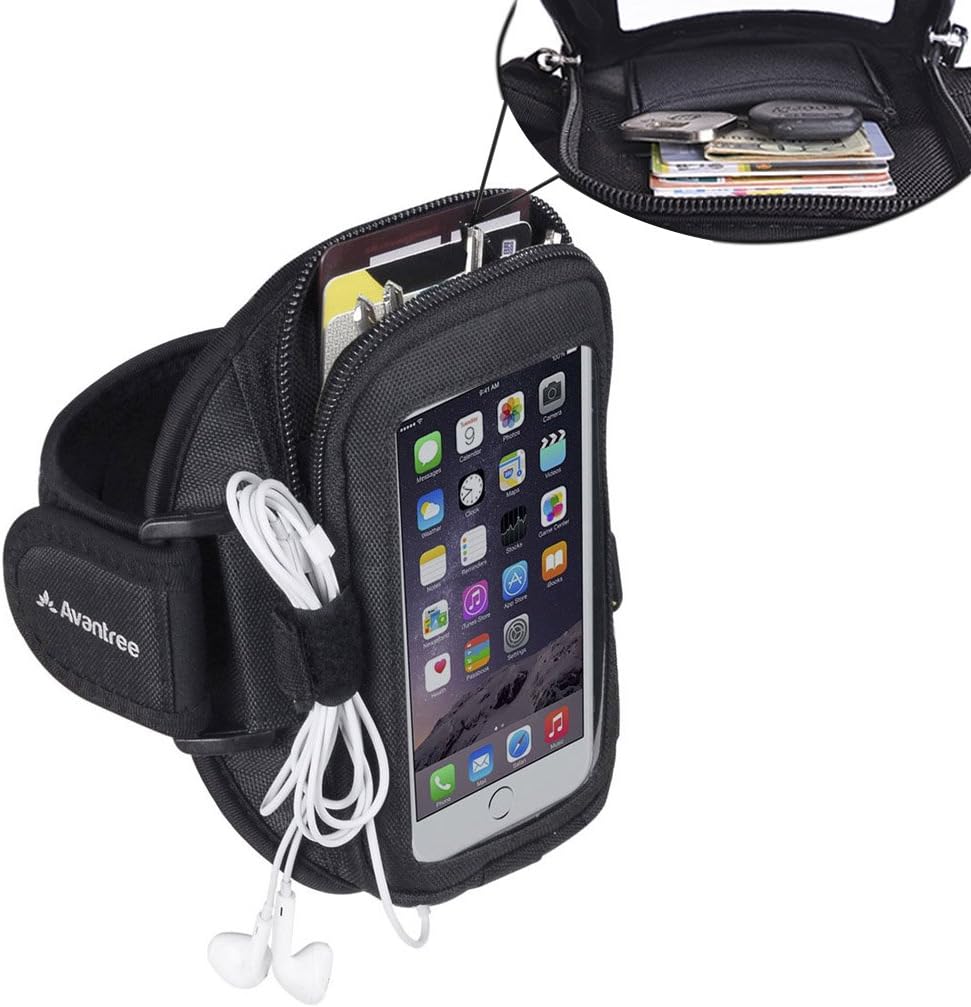 Avantree iPhone 8 / 7 / 6 / 6S Sports Running Armband with Key Holder / Card Pouch, Fits for 4.7 inches Samsung Galaxy Huawei or below Mobile Phones - Ninja