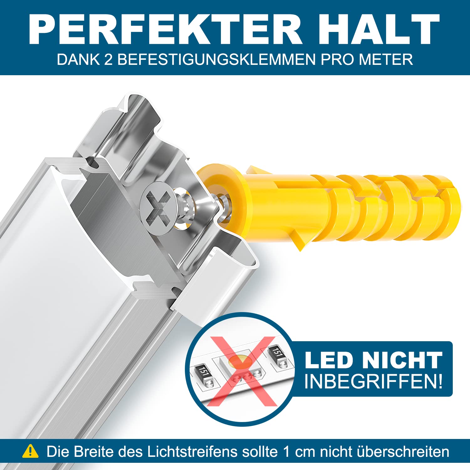Profilo LED 10 x 1 m, confezione da 10 profili a U in alluminio con copertura bianca lattea, tappi terminali e clip di montaggio per strisce LED, canali LED per strisce LED fino a 10 mm, incl