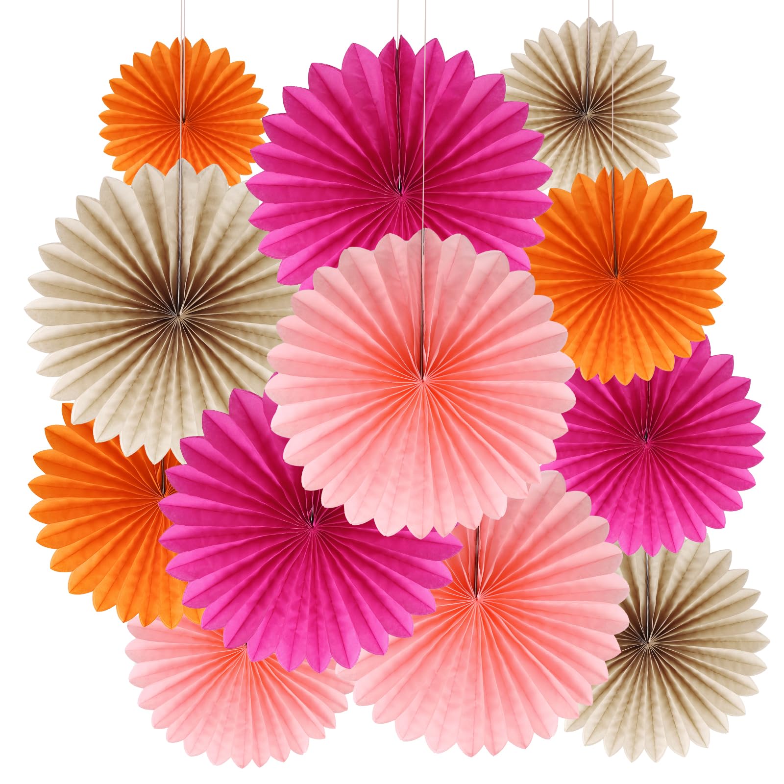 BestoFun 12PCS Orange Light Pink Paper Fans & Tissue Paper Flowers - Party Decorations Set for Birthday, Wedding, Bridal Shower, Reusable Easy Assemble Wall & Ceiling Decor โ image 1