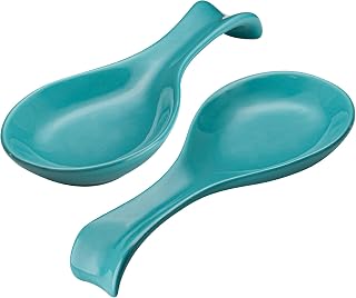 Ceramic Spoon Rest, by Kook, Utensil Holder for Stovetop, Farmhouse Kitchen & Coffee Bar Decor, Dishwasher Safe, Ladle, Tray – Set of 2 (Aqua)