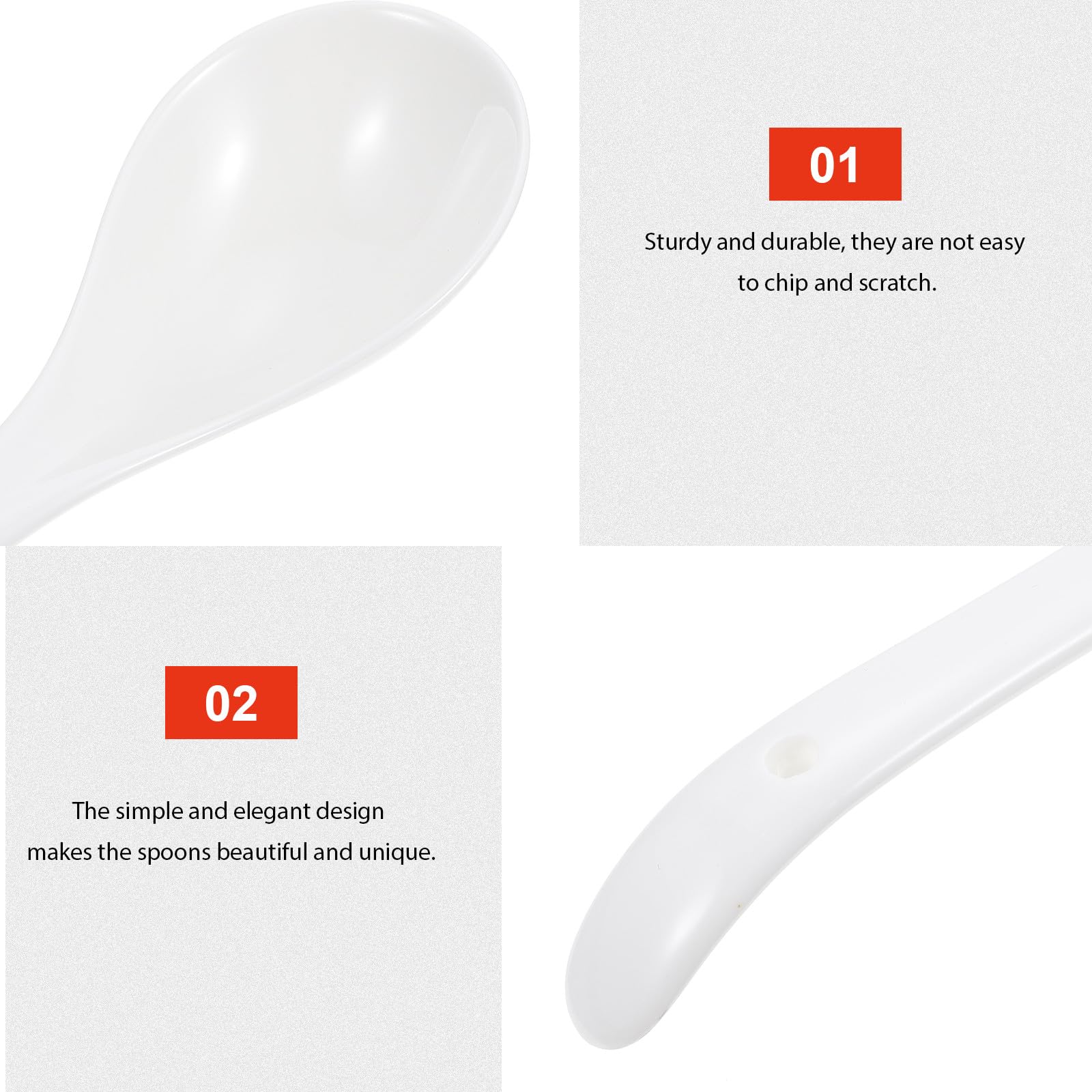 BESPORTBLE Lot de 6 Cuillères Alimentaires en Céramique Blanche, Résistantes aux Rayures et Éclats, Design Simple et Élégant pour Restaurant ou Usage Quotidien