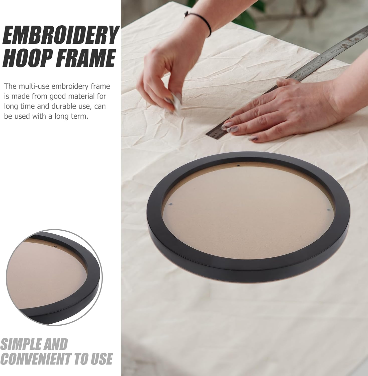 HOMSFOU 10 Inch Round Embroidery Hoop Frame Wooden Circular Cross Stitch Display Frame with Traceless Hook for DIY Craft Home Decor and Gift